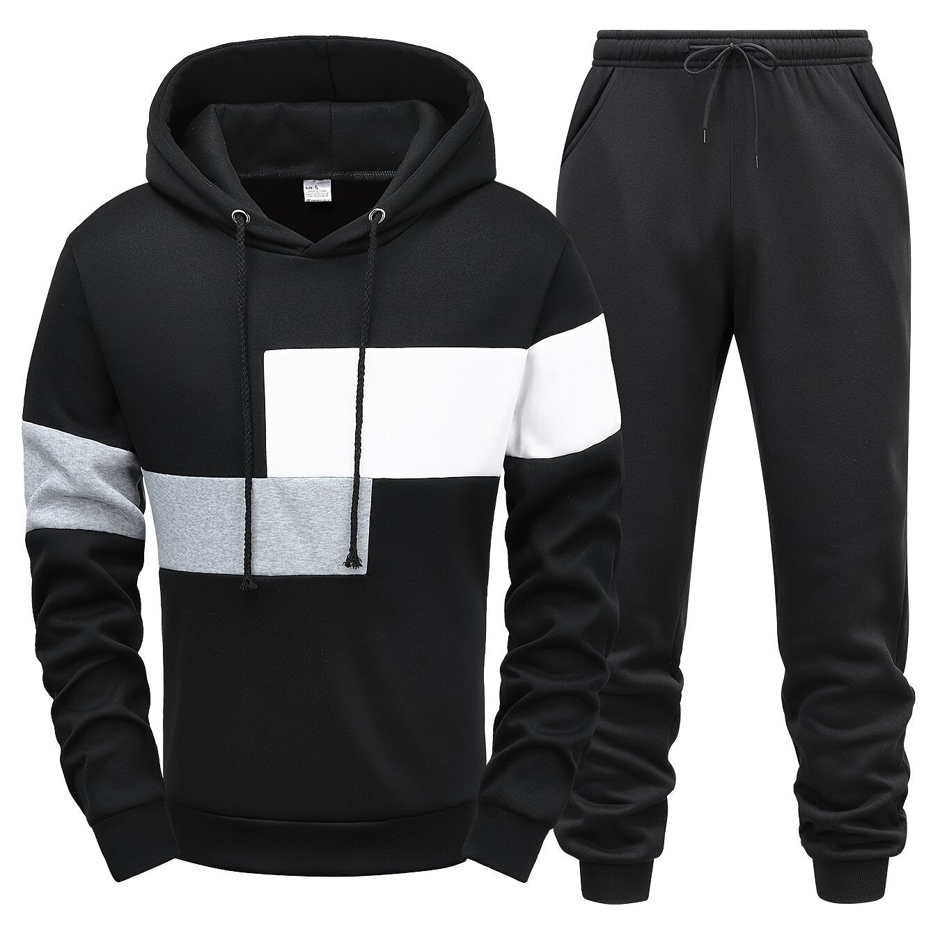 Casual Hooded Sweatshirt And Jogger Set For Men Pockets