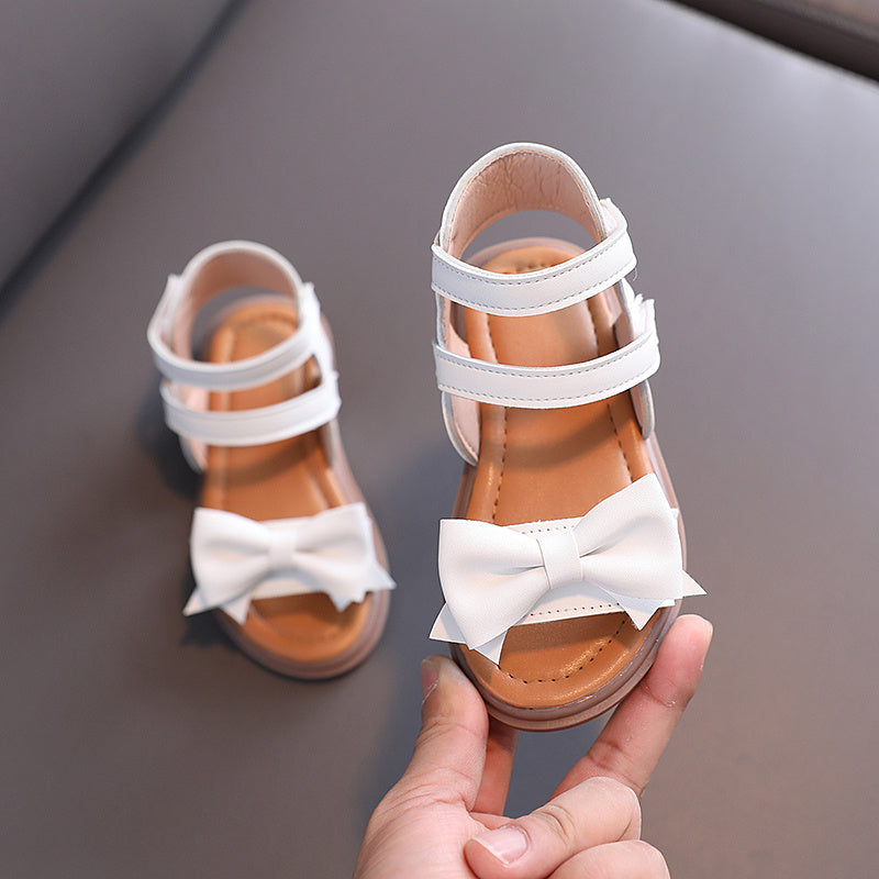 Girls' First Walkers Baby Sandals with Closure - Soft TPR Sole & PU Upper, Non-Slip Beach Shoes for, Star & Princess Patterns, Open-Toe Summer Footwear for New Walkers (Pink/White) - Easy On/Off Girl Footwear
