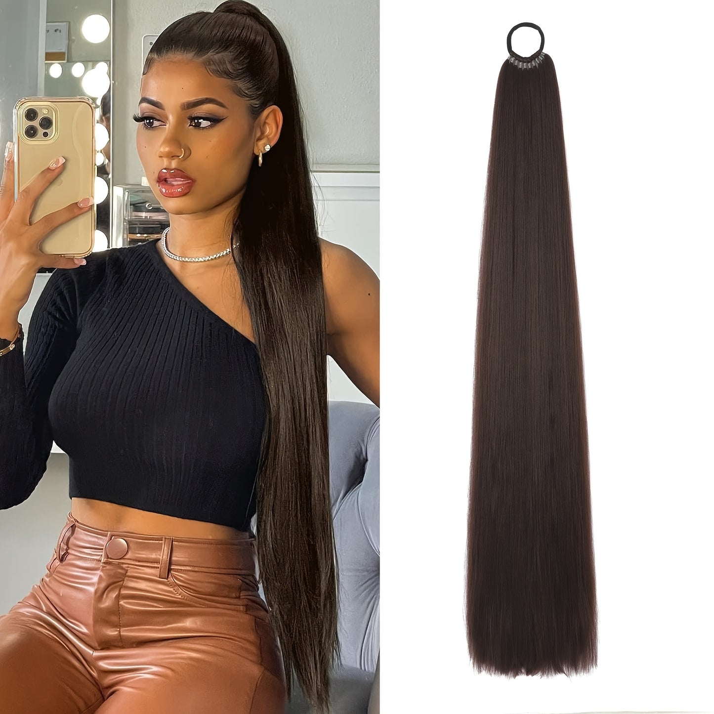 Heat Resistant Synthetic Ponytail Extension With Elastic Band Natural Look