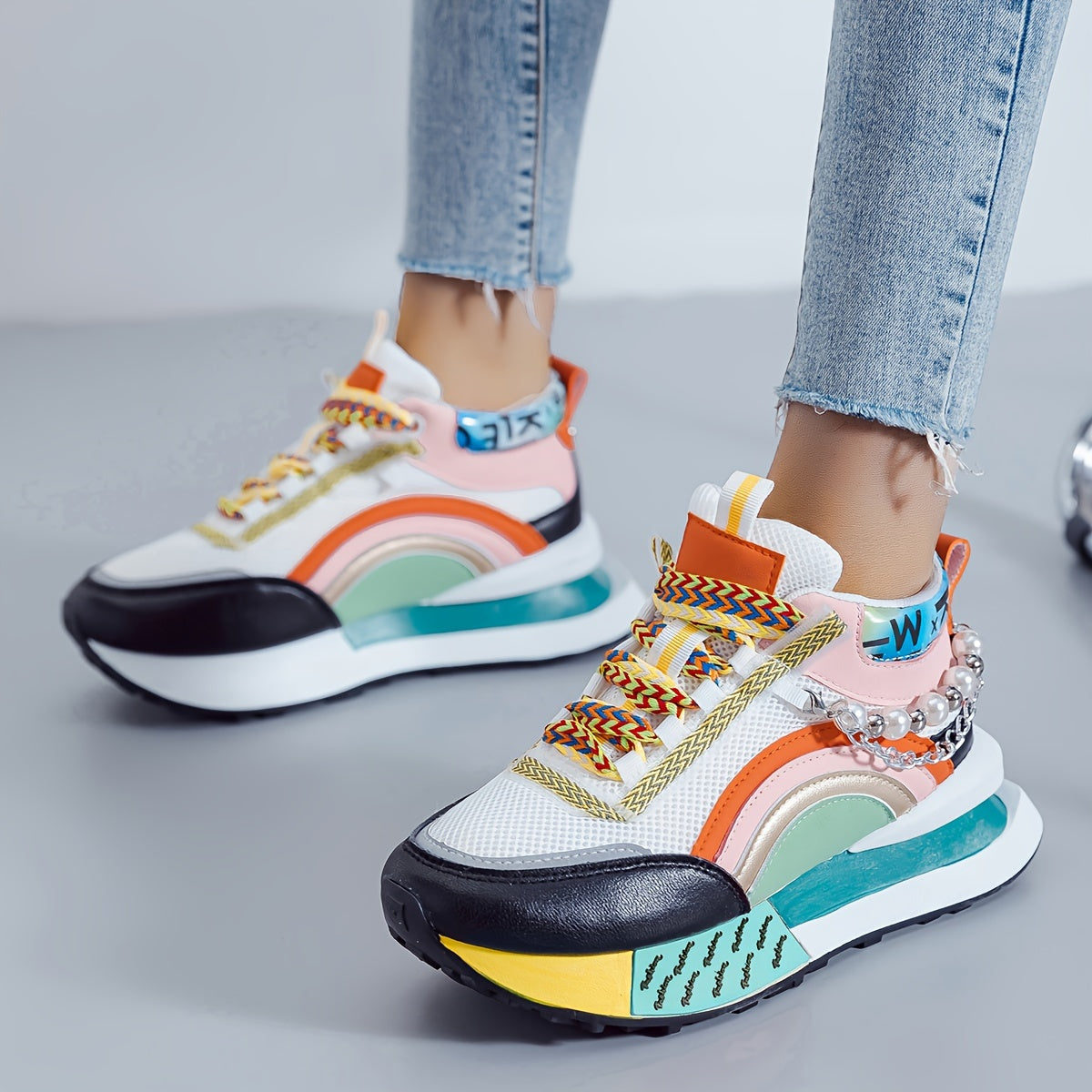 Zhongbang Womens MidTop Casual Sneakers Glitter Accents