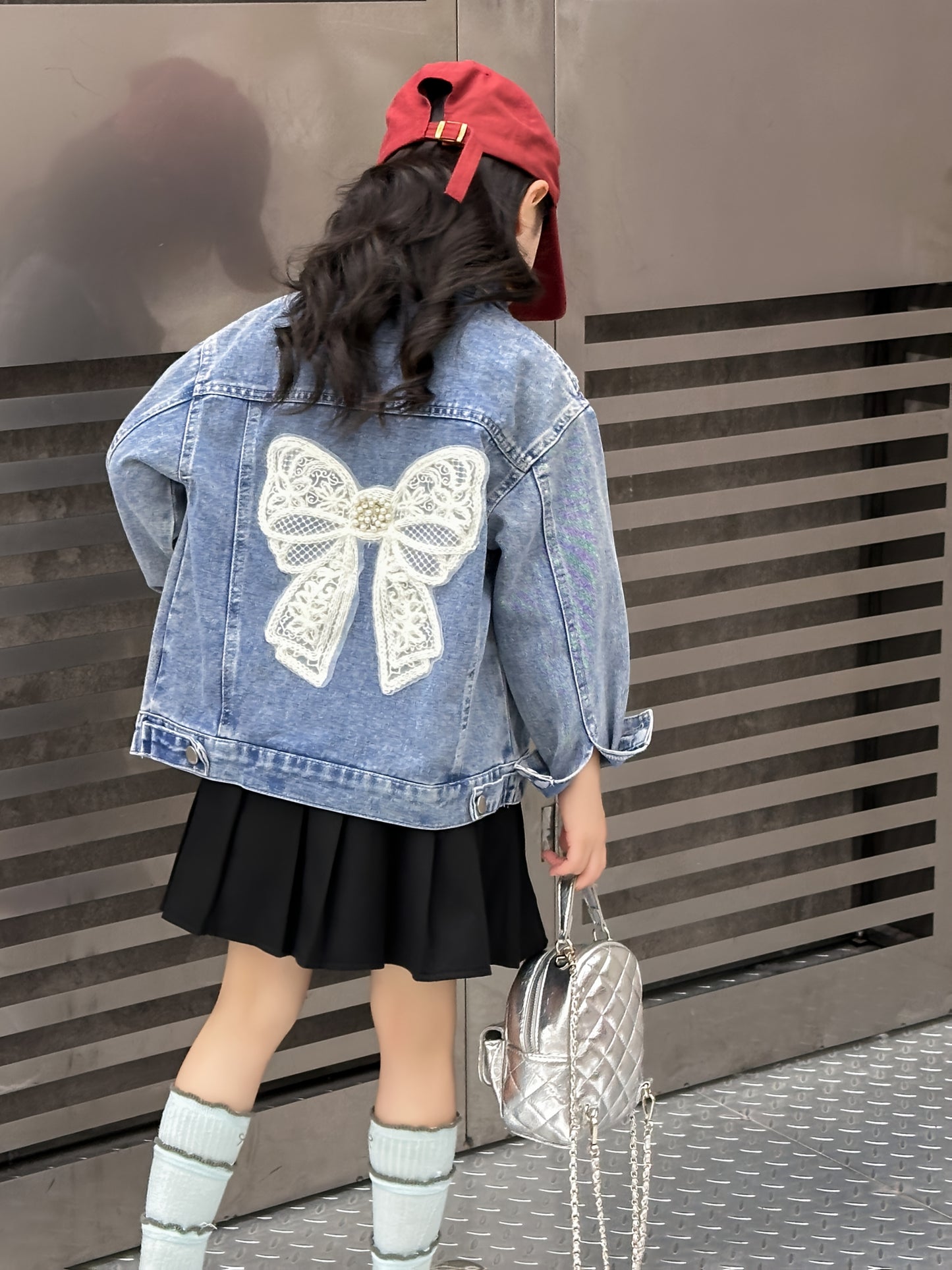 Girls 3D Butterfly Denim Jacket Loose Fit Button Up Front