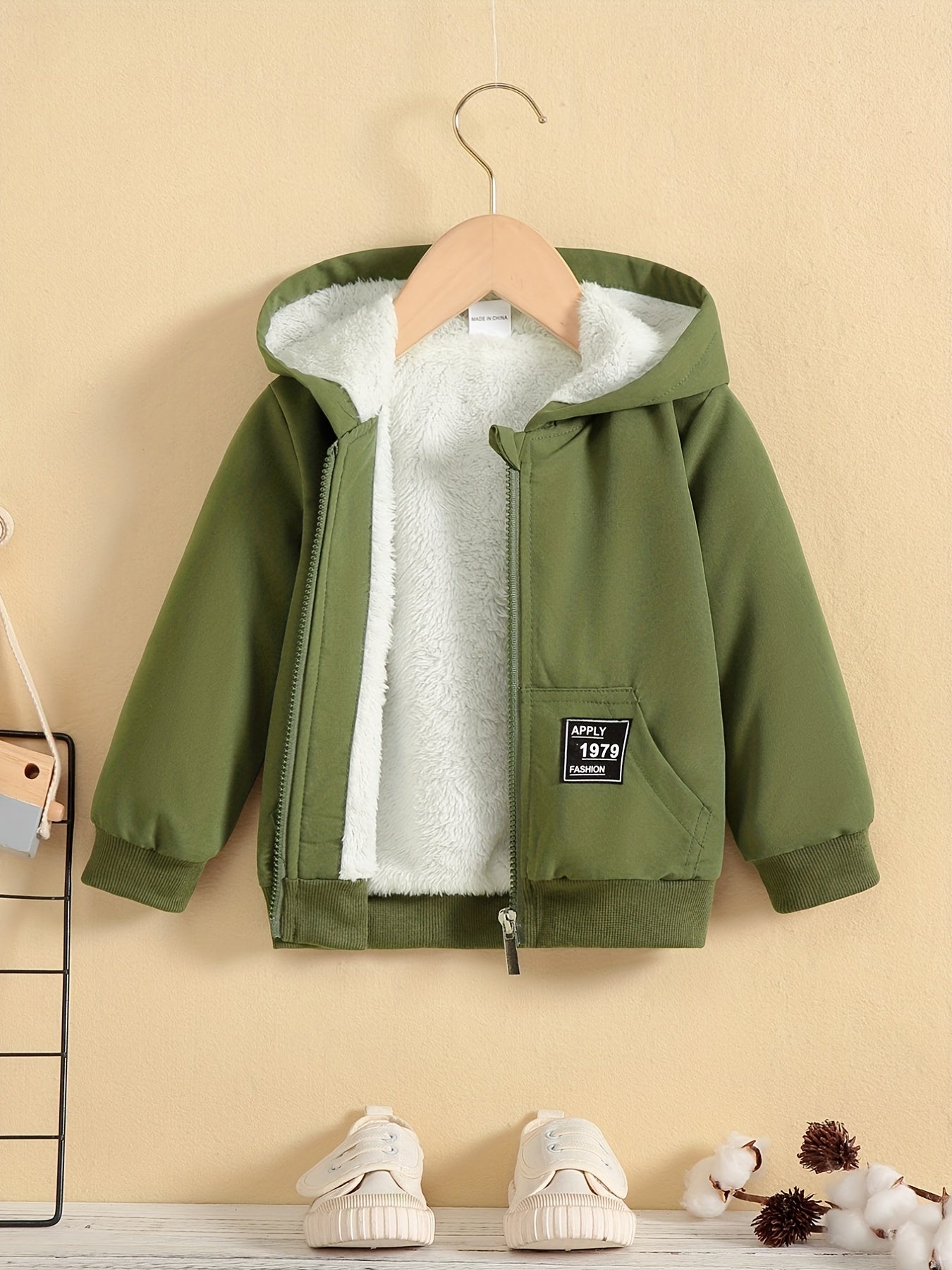 Kids Fleece Lined Hooded Zipper Coat For Toddlers And Babies