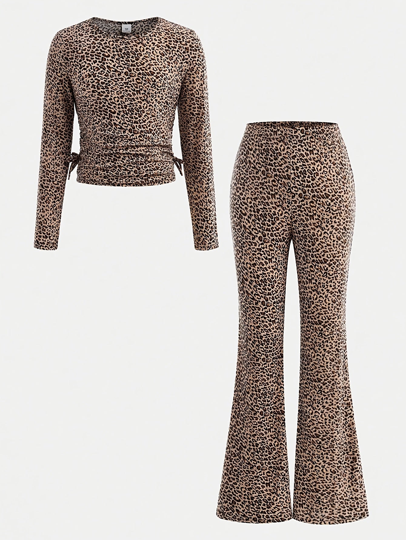 Frenchy Leopard Print Girls Long Sleeve Top And Pants Set