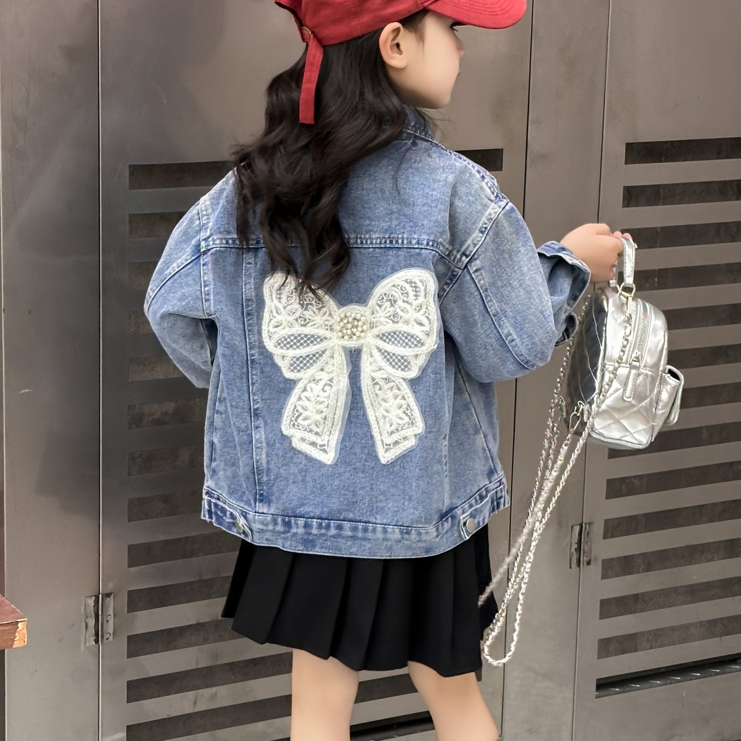 Girls 3D Butterfly Denim Jacket Loose Fit Button Up Front