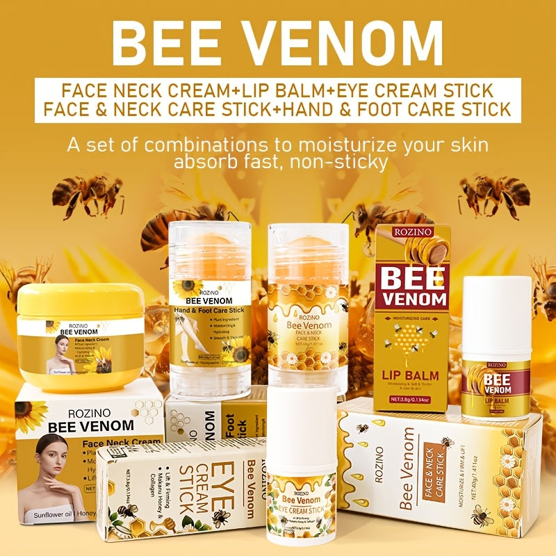 [Multipurpose Bee Venom Care] 5pcs Bee Venom Care Combination | Moisturizing, Comprehensive, Lightweight, Non Greasy, Quickly Absorbed, Gentle, Non Irritating, Portable and Easy to Use for Lip, Face, Neck, Hands, Feet, and Bo