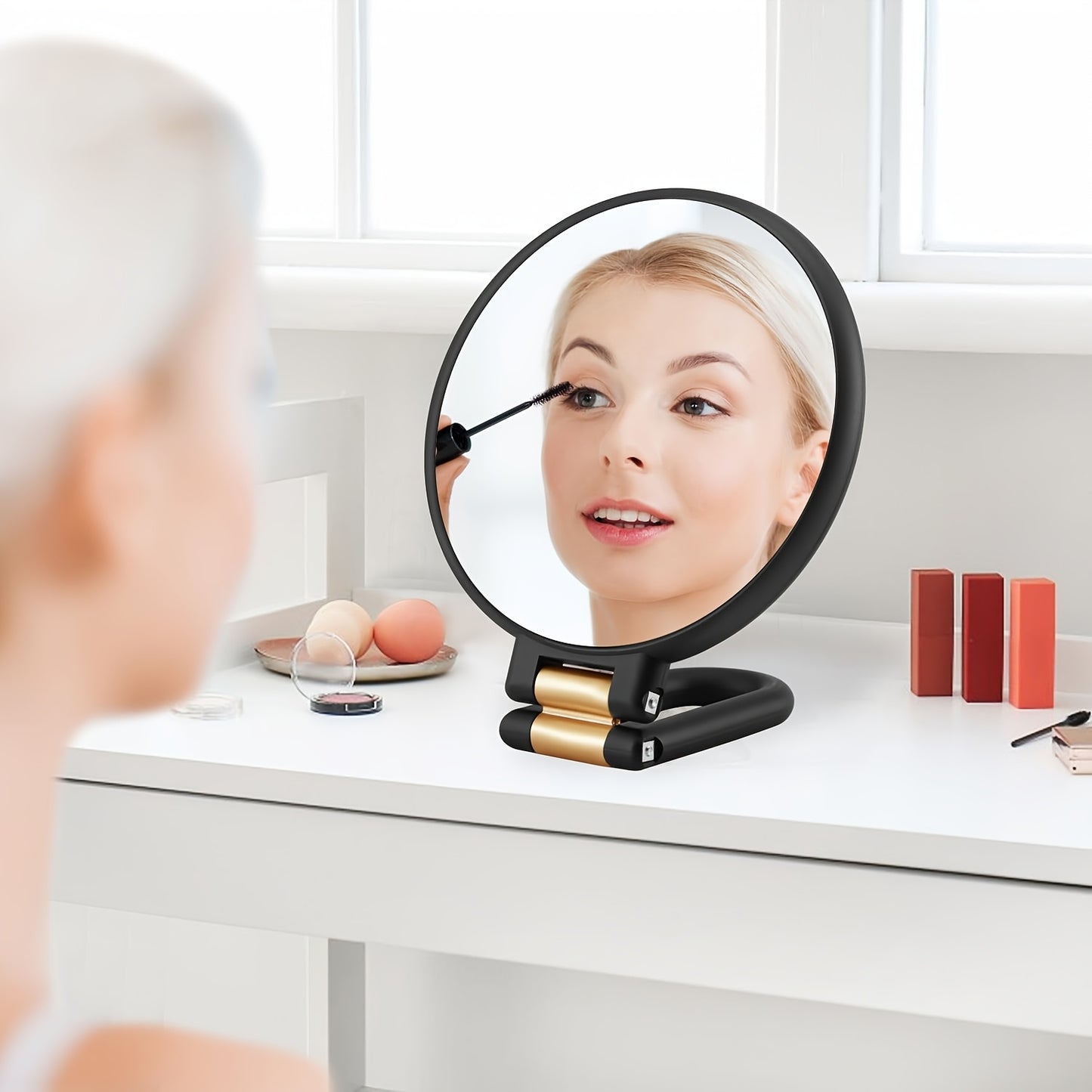 50x Magnifying Mirror with Dual-Sided 1X/50X Magnification - Portable Handheld Makeup Mirror with 360° Adjustable Handle, Foldable Travel Design, No Battery Needed - for Professional Makeup, Facial Hair, Eyebrows, Blemishes