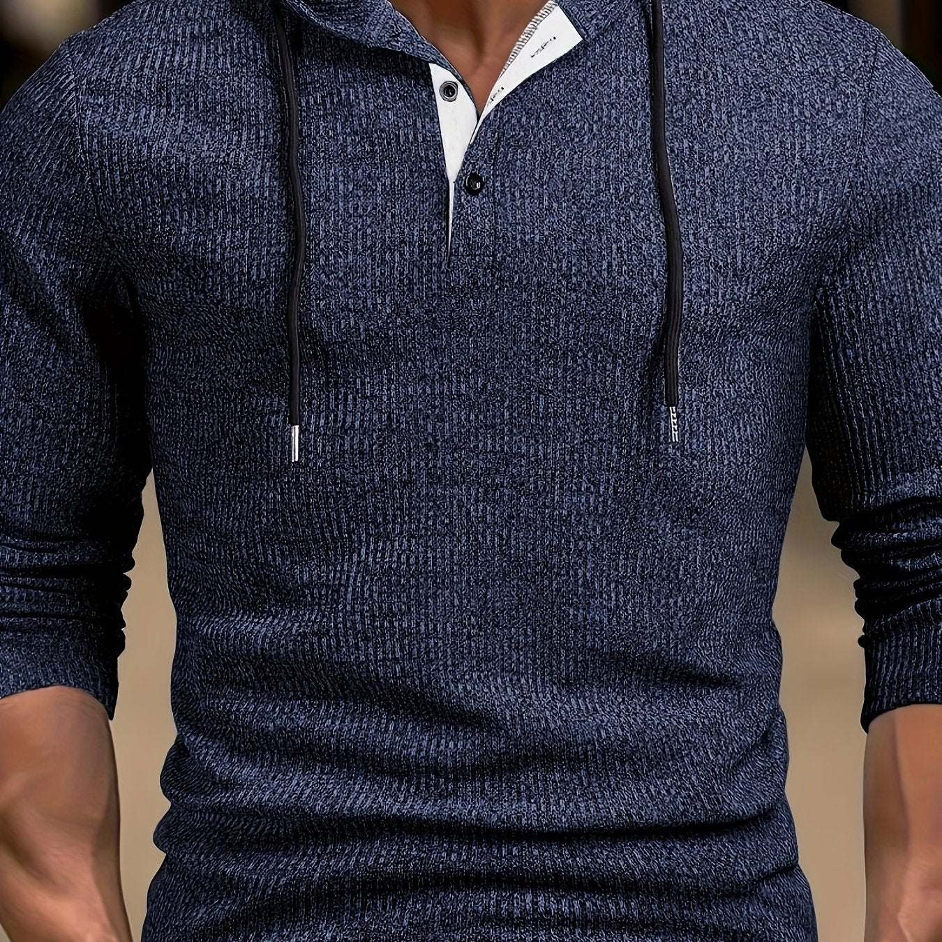 Men's Stretch Color Block Hooded Henley Shirt Long Sleeve