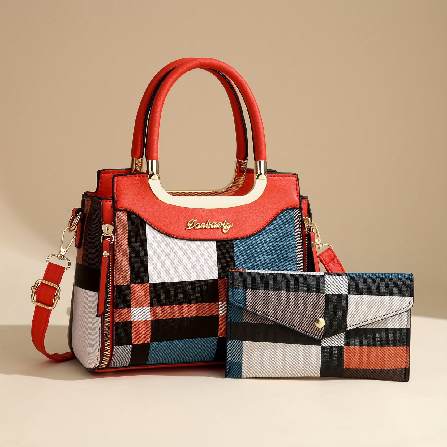 Women'S Large Capacity Tote Bag - Elegant Plaid Handbag with Adjustable Strap, Zipper Closure, Lining - Multi-Color Options (/Red/, /) - Perfect Gift For Moms, Ladies - Everyday & Formal Use - Durable & Easy-clean Design, Fas
