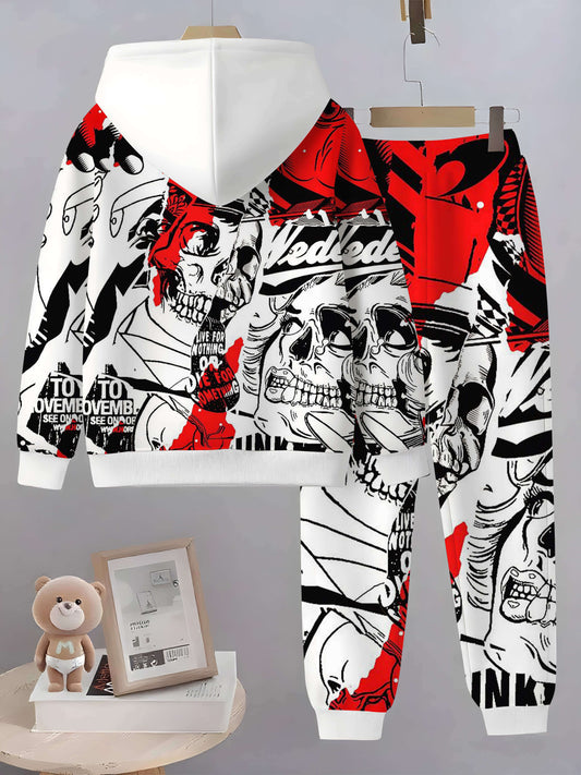 Gothic Skull Bat 2Pc Sweatset With Long Sleeve Sweatshirt Joggers
