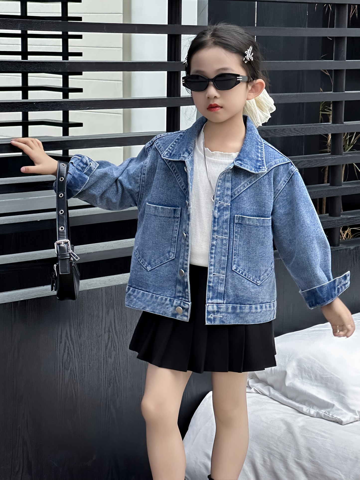 Girls 3D Butterfly Denim Jacket Loose Fit Button Up Front