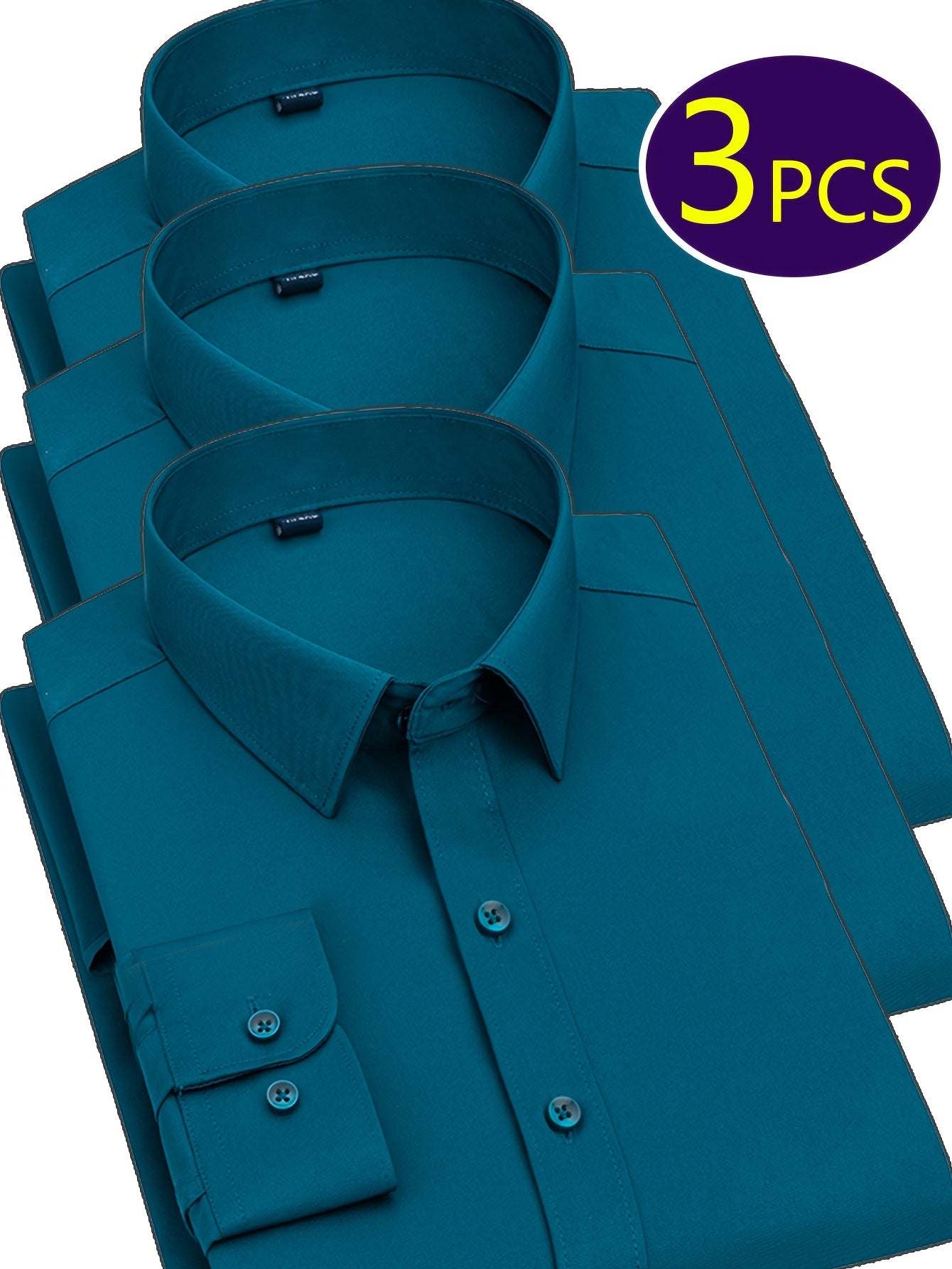 Mens Slim Fit Dress Shirts Wrinkle Resistant Polyester