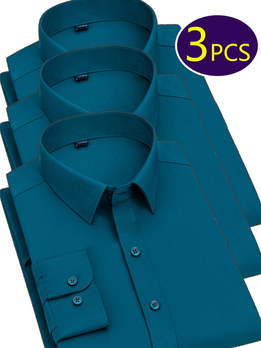 Mens Slim Fit Dress Shirts Wrinkle Resistant Polyester