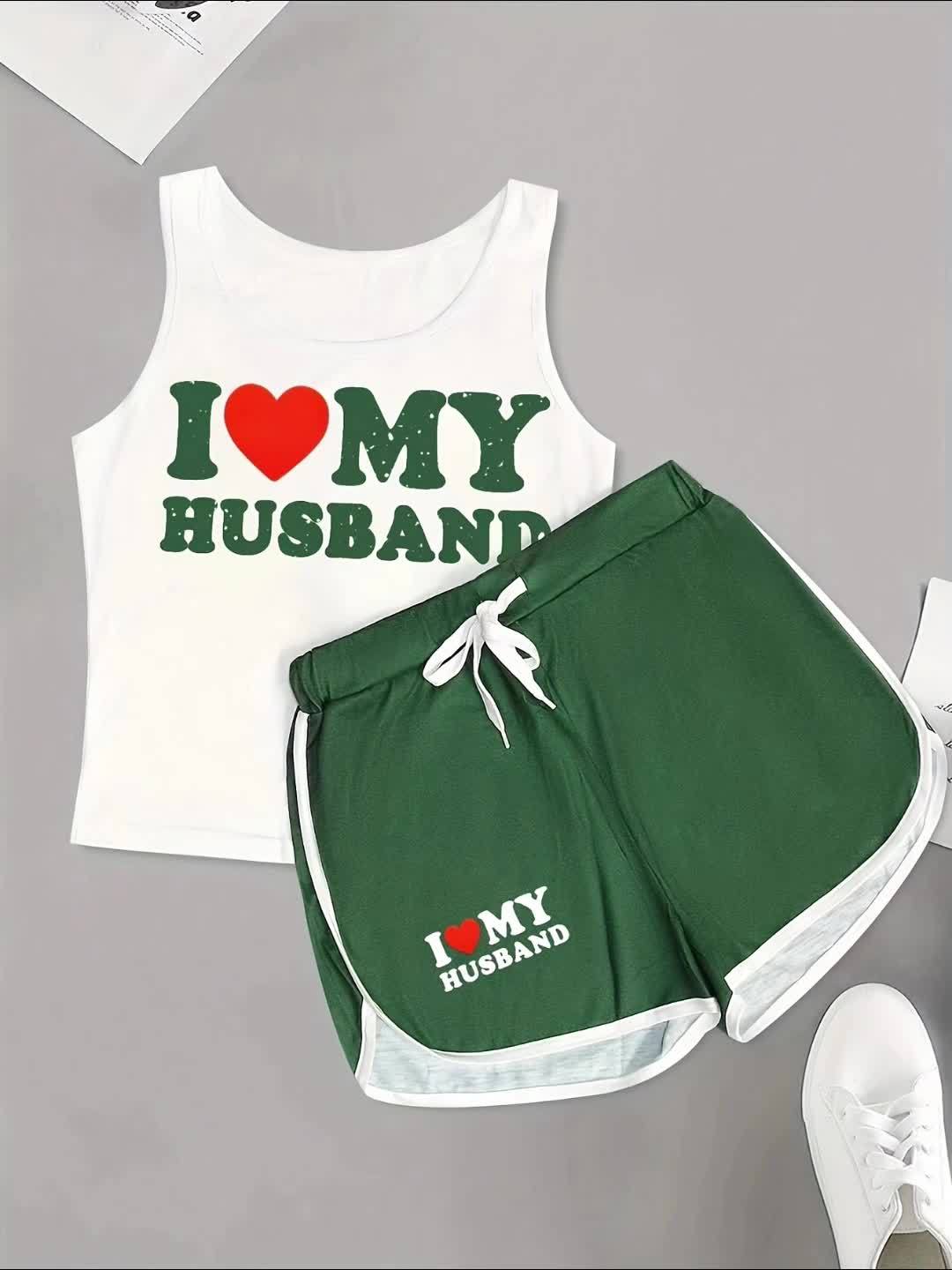Heart Print Two-Piece Set With Contrast Trim Casual Womens Outfit