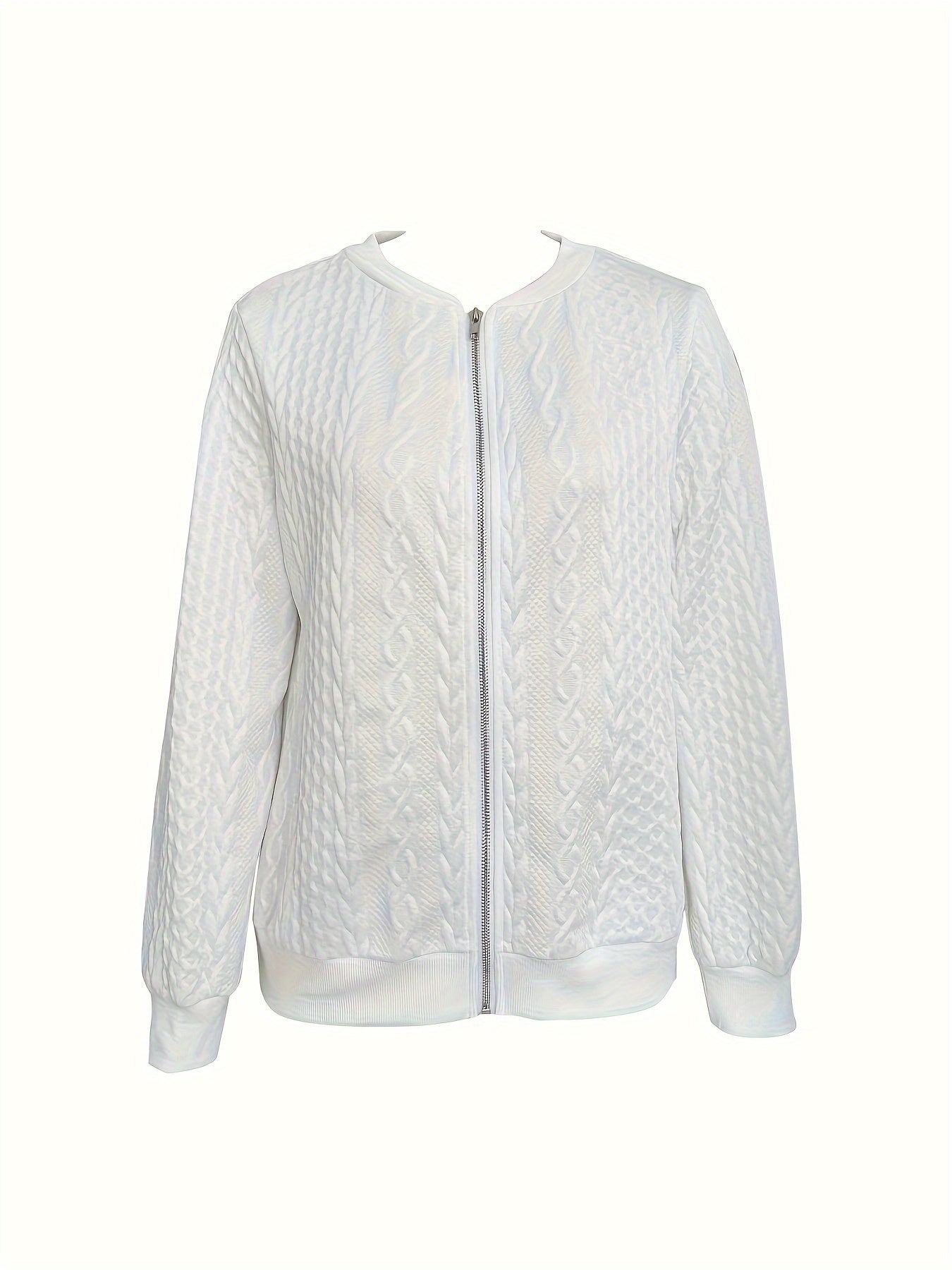 Textured Zip Up Bomber Jacket Casual Outerwear For Women