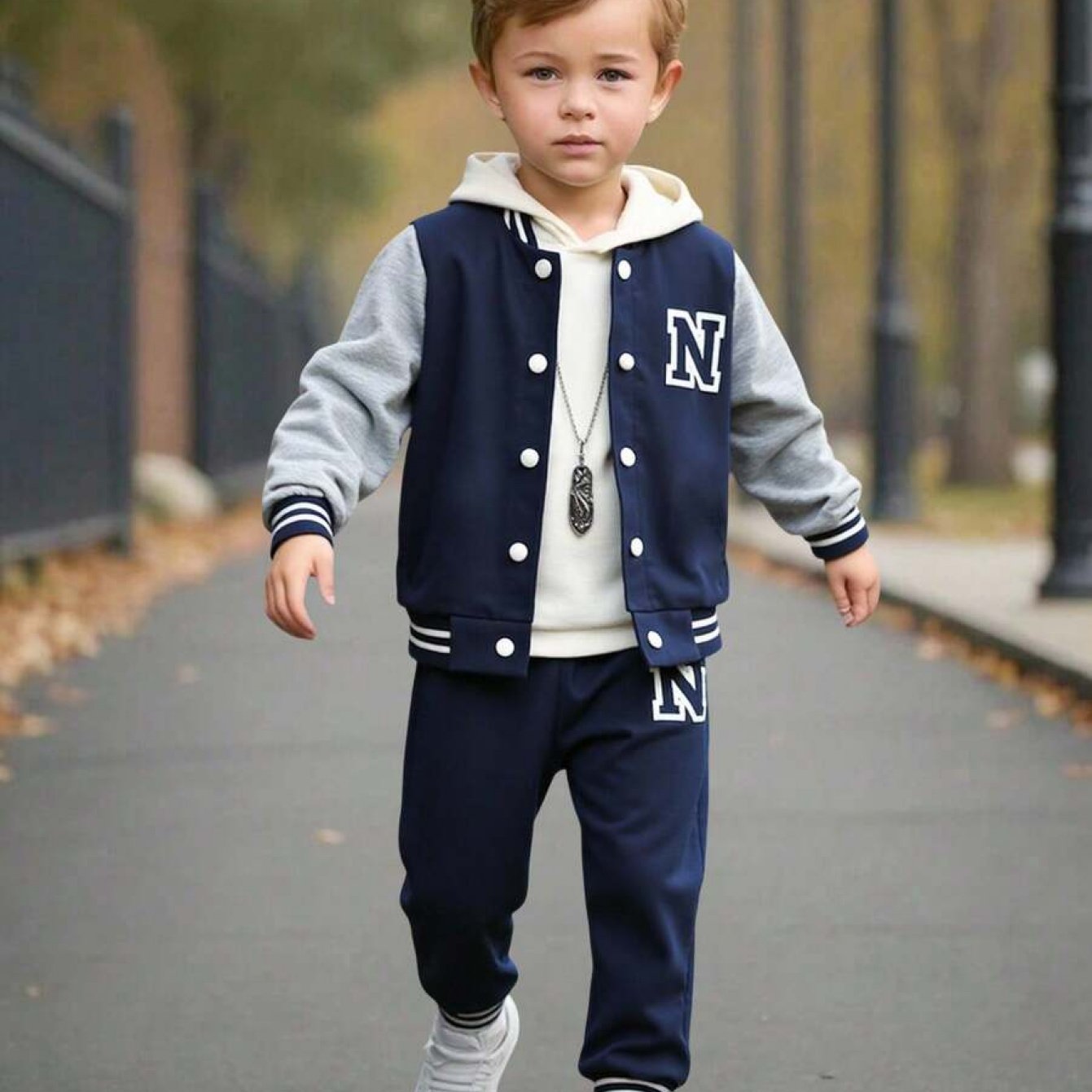 Boys Knit Sweater And Sweatpants Set With Letter N Print