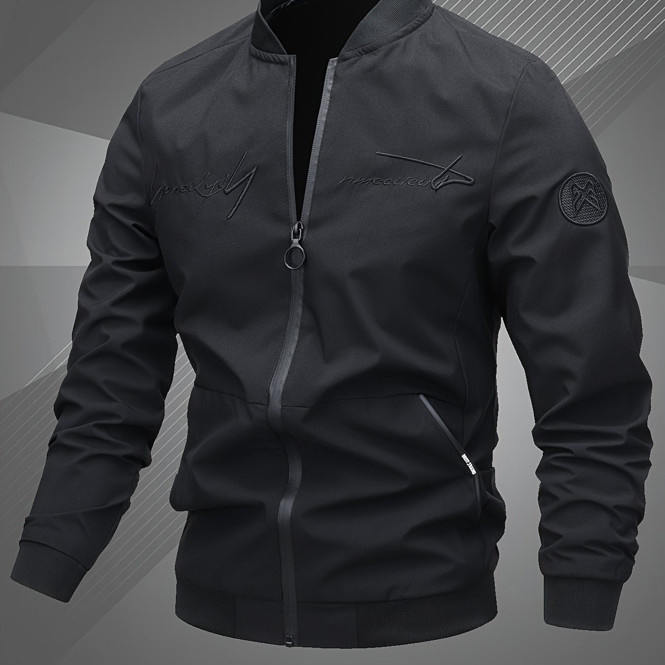 Mens Letter Embroidered Casual Bomber Jacket Regular Fit