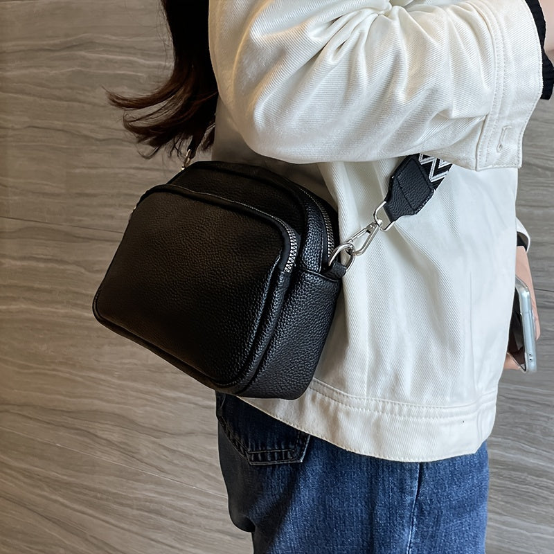Small Casual Women's Fashion Shoulder Bag, Solid Color Crossbody Purse with Adjustable Geometric Strap