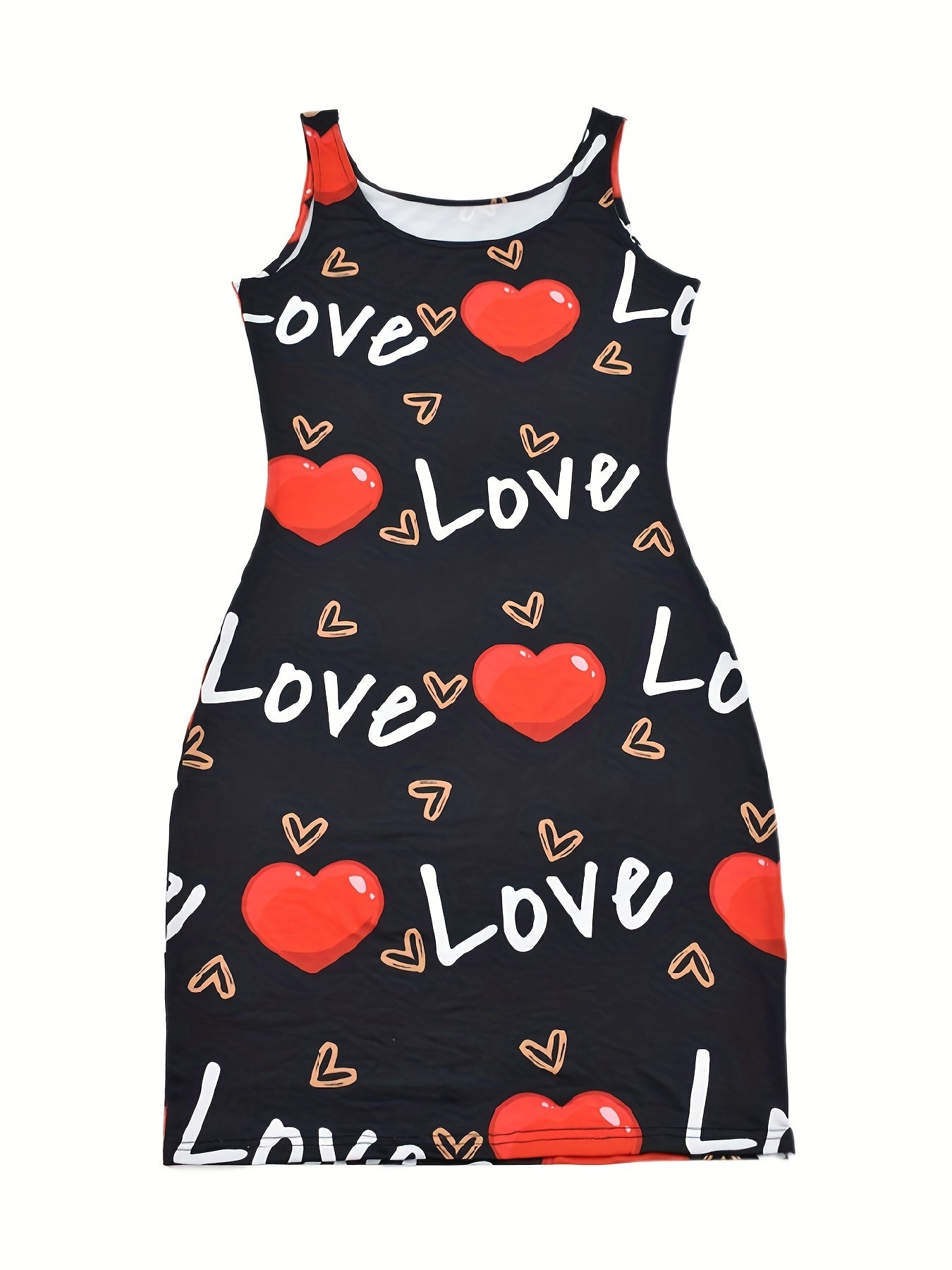 Heart And Letter Print Tank Dress Sleeveless U Neck Women