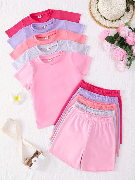 Girls Short Sleeve T Shirts And Shorts Outdoor Set Summer