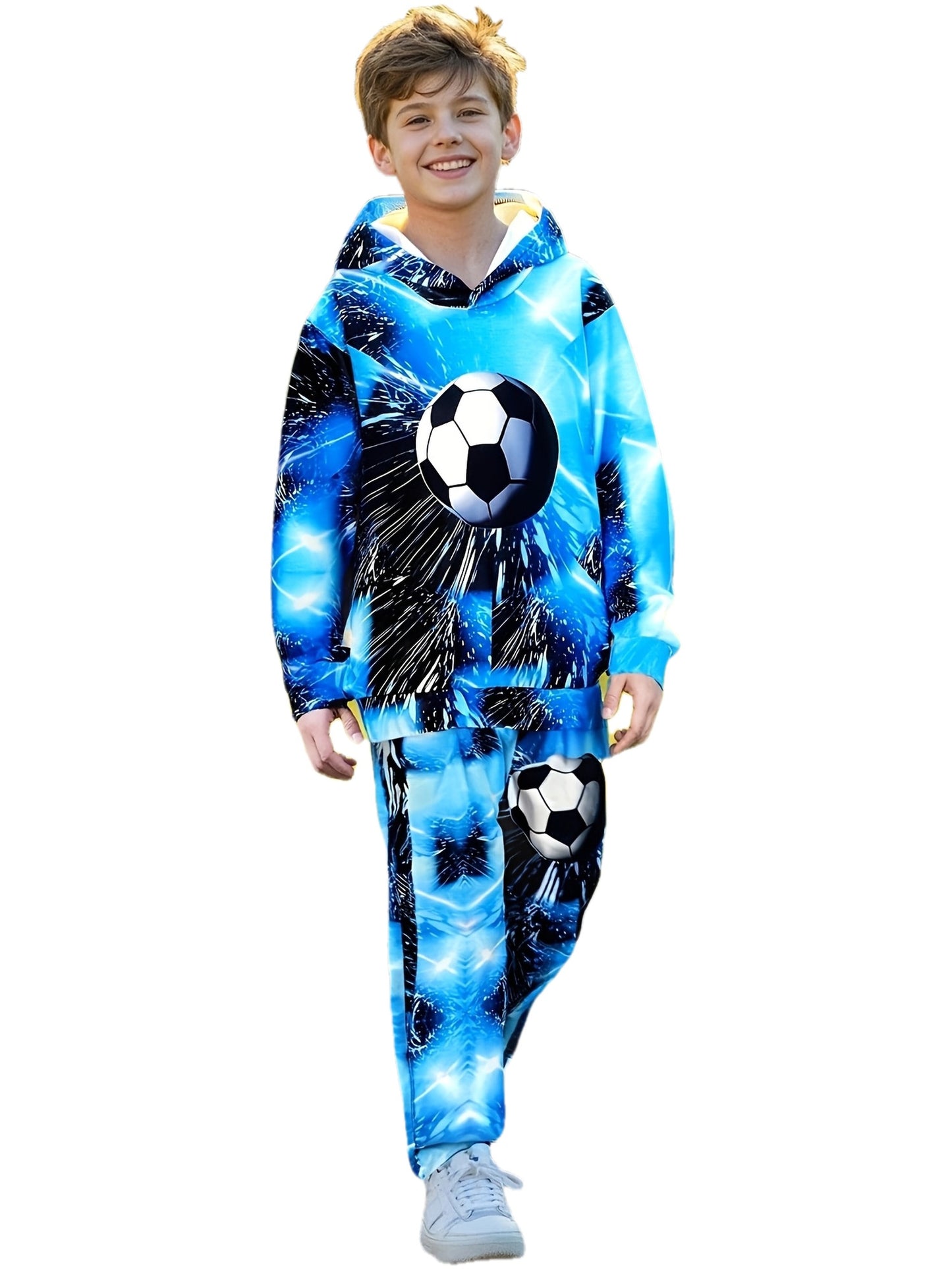 Football Graphic Hoodie And Sweatpants Set For Boys Casual Wear