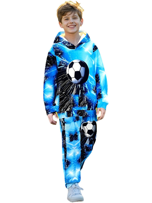 Football Graphic Hoodie And Sweatpants Set For Boys Casual Wear