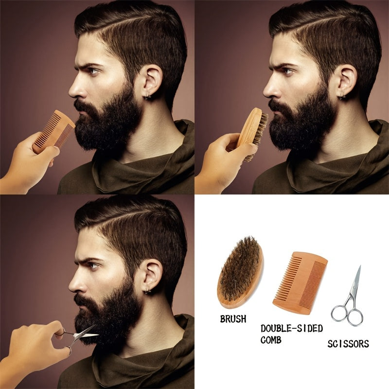Men's Beard Care Kit and Travel Brush Set for Grooming