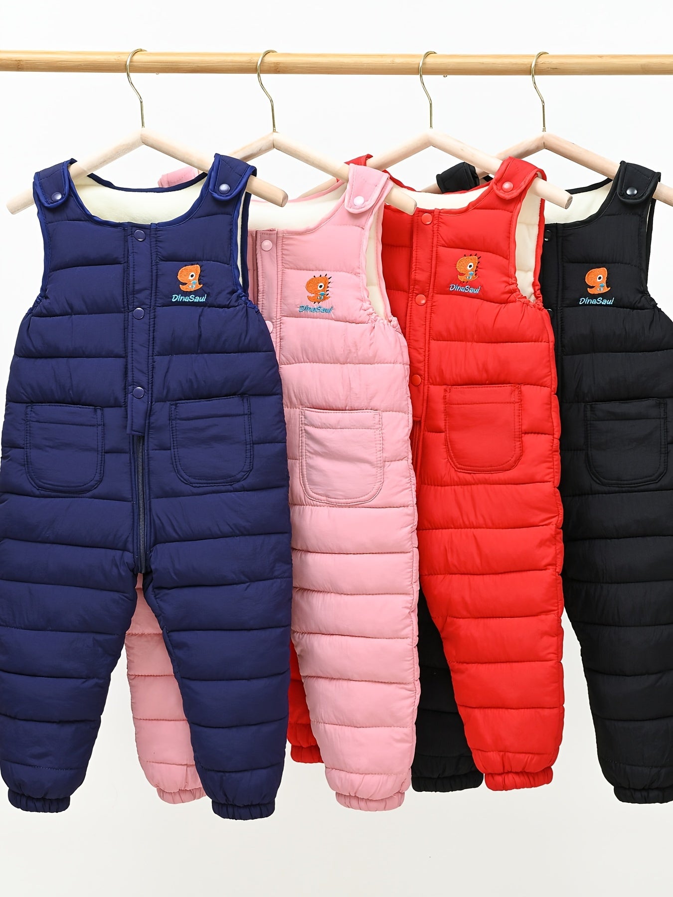 Baby's Warm Fleece Lining Snow Pants With Pockets Toddler