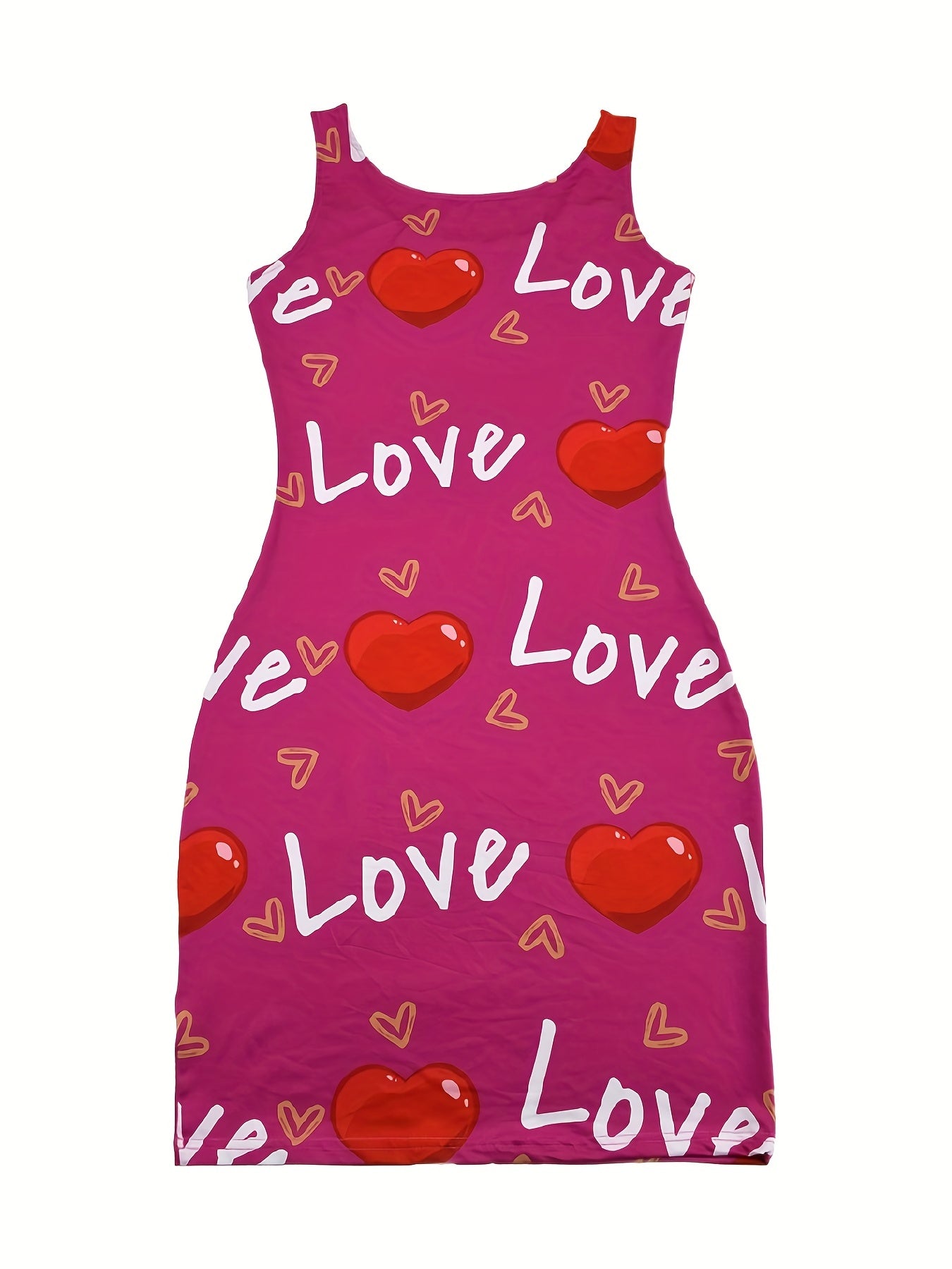 Heart And Letter Print Tank Dress Sleeveless U Neck Women