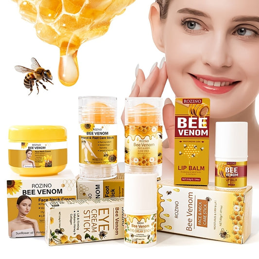 [Multipurpose Bee Venom Care] 5pcs Bee Venom Care Combination | Moisturizing, Comprehensive, Lightweight, Non Greasy, Quickly Absorbed, Gentle, Non Irritating, Portable and Easy to Use for Lip, Face, Neck, Hands, Feet, and Bo