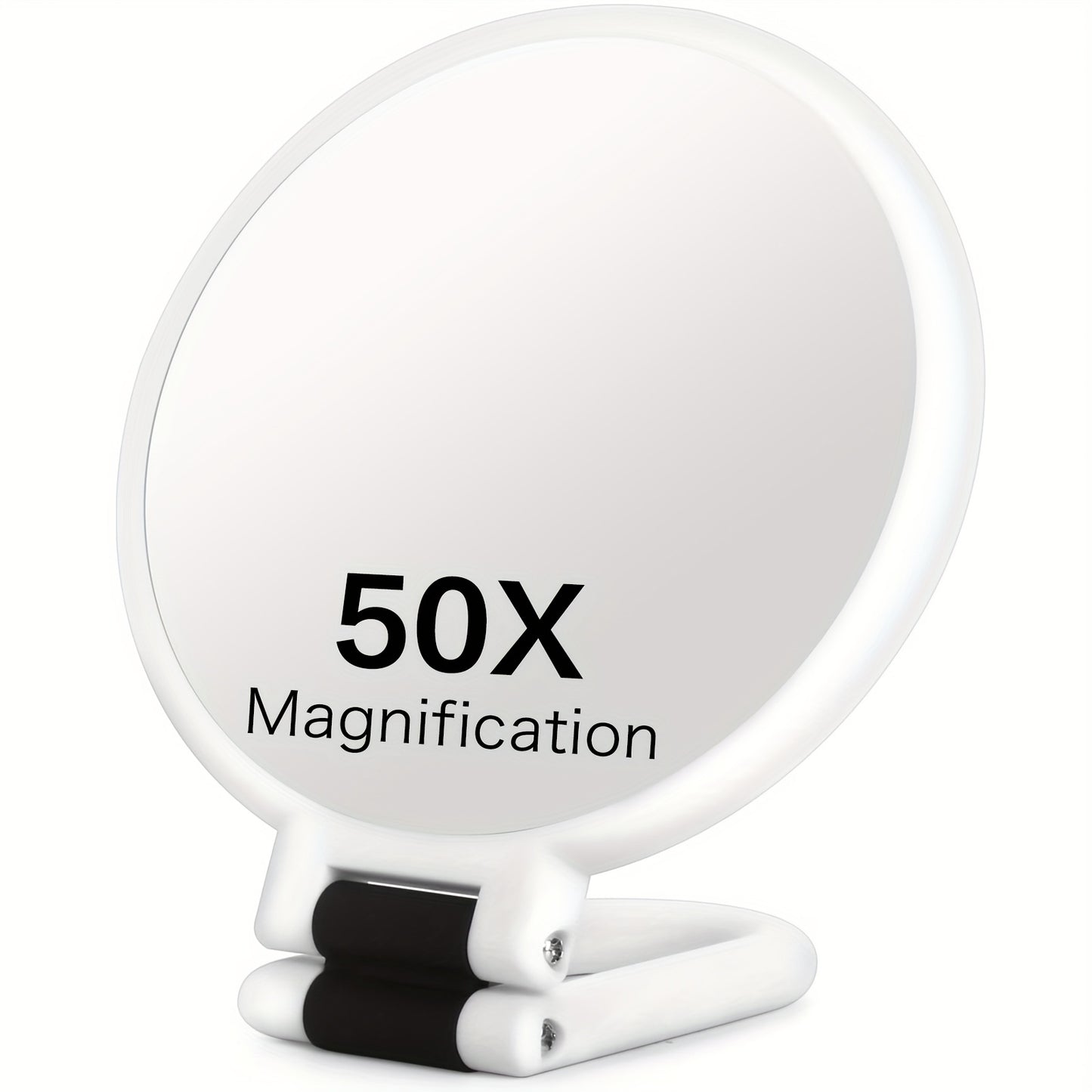 50x Magnifying Mirror with Dual-Sided 1X/50X Magnification - Portable Handheld Makeup Mirror with 360° Adjustable Handle, Foldable Travel Design, No Battery Needed - for Professional Makeup, Facial Hair, Eyebrows, Blemishes