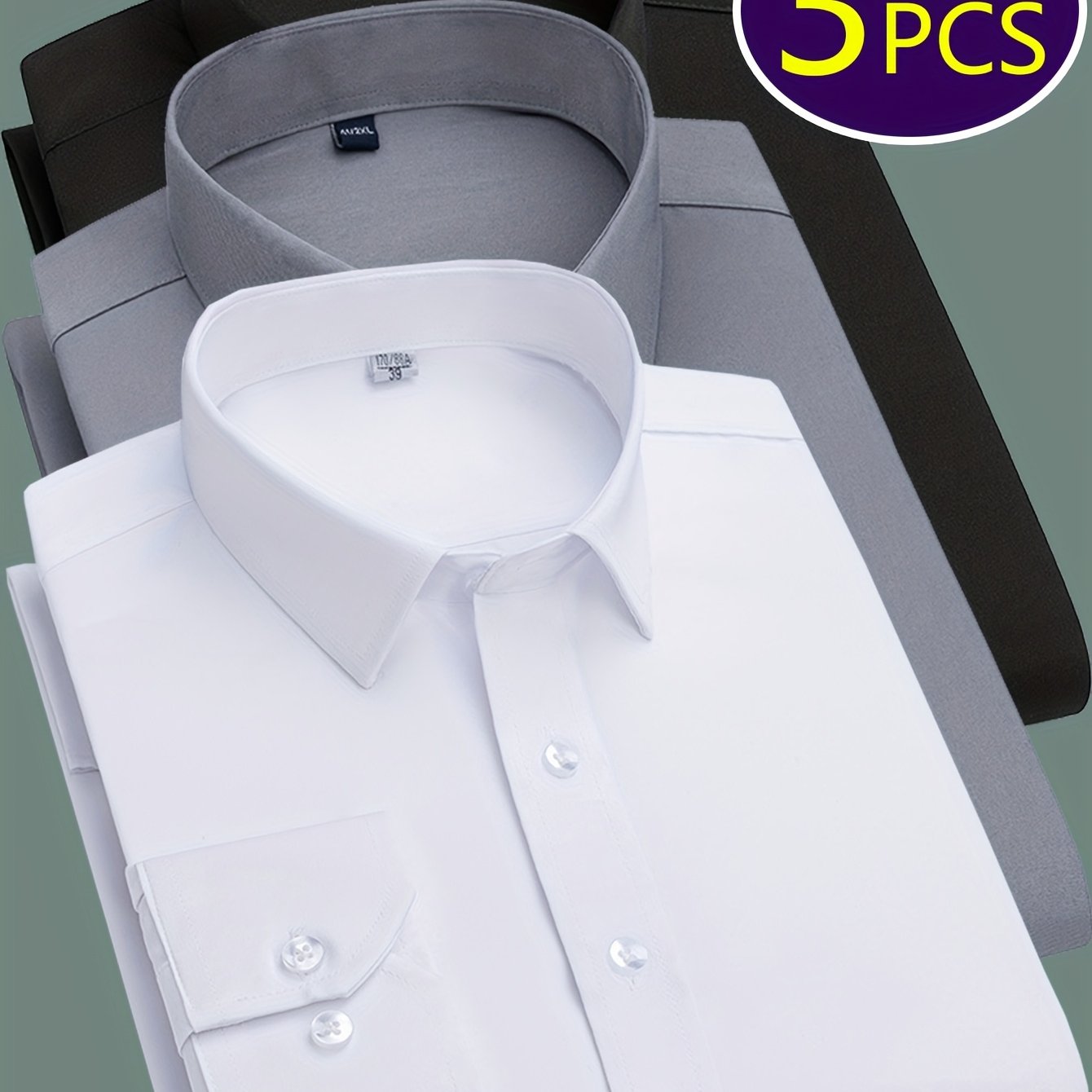 Mens Slim Fit Dress Shirts Wrinkle Resistant Polyester