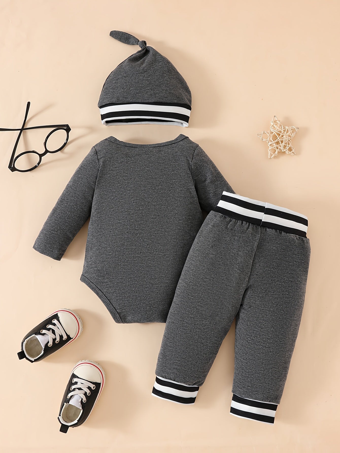 Three Piece Baby Boy Long Sleeve Shirt Striped Pants Hat
