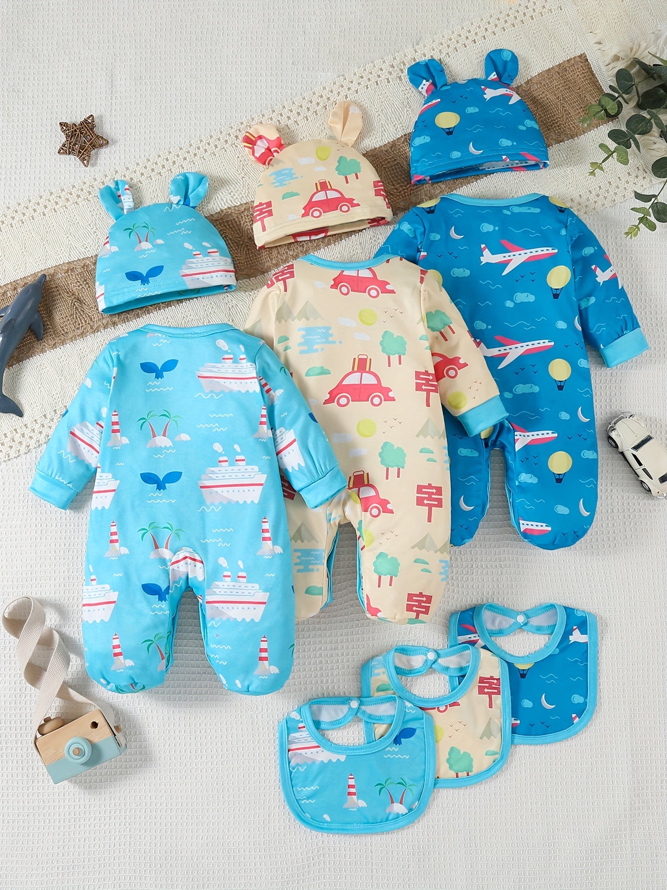 SHIXUANBAOBEI Newborn Long Sleeve Wrap Bodysuit Cartoon Vehicles