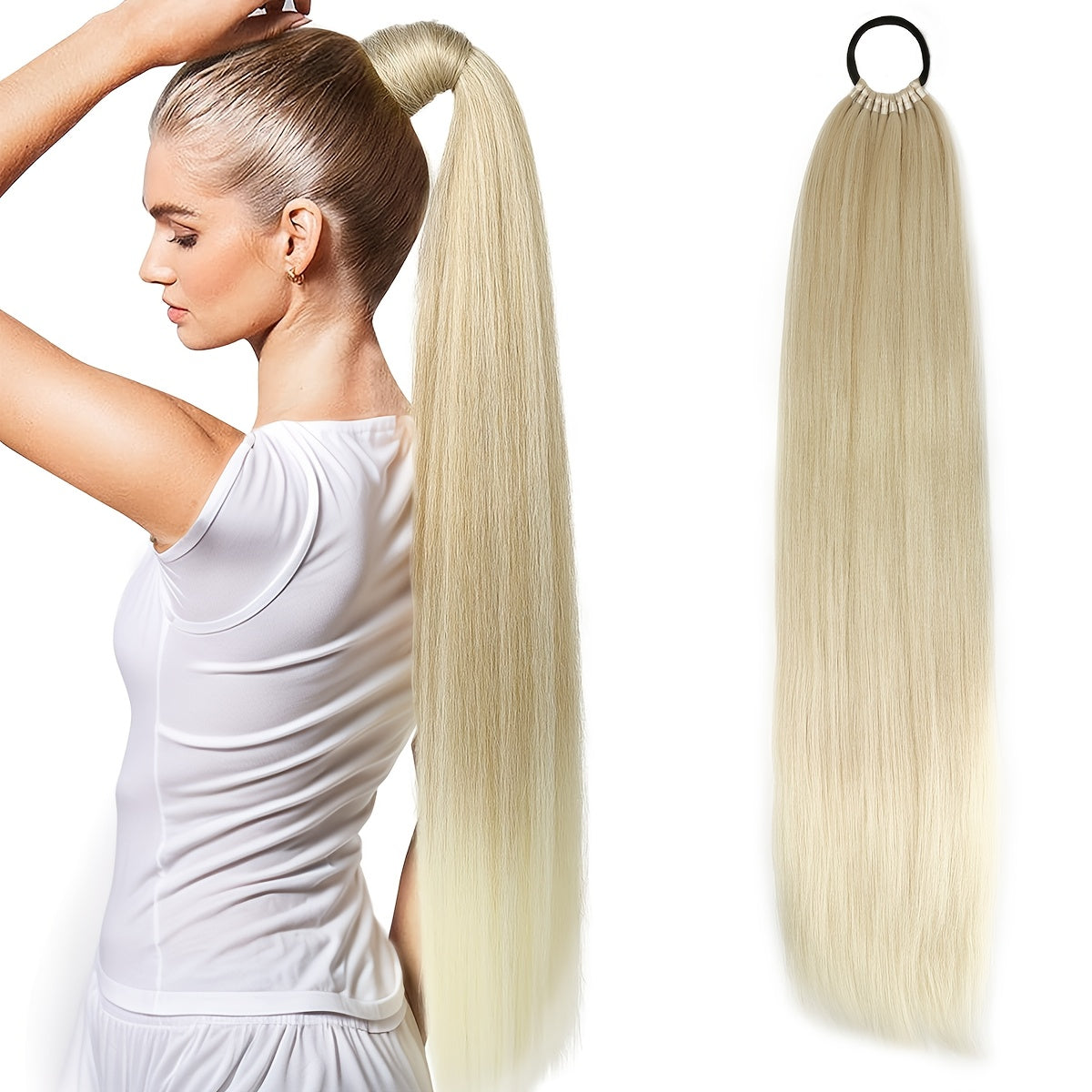 Heat Resistant Synthetic Ponytail Extension With Elastic Band Natural Look