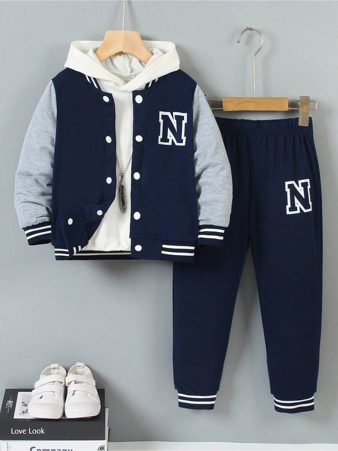 Boys Knit Sweater And Sweatpants Set With Letter N Print
