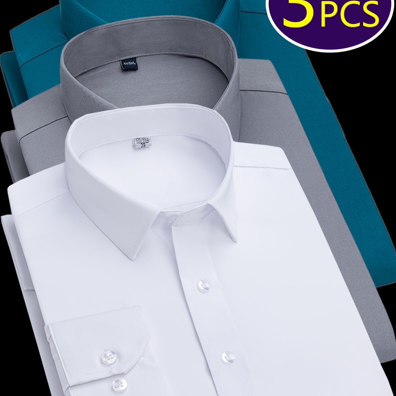 Mens Slim Fit Dress Shirts Wrinkle Resistant Polyester