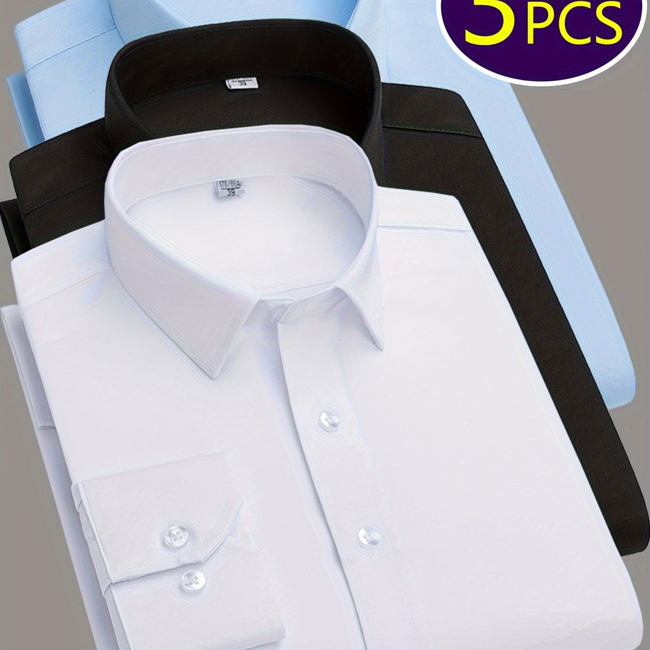 Mens Slim Fit Dress Shirts Wrinkle Resistant Polyester