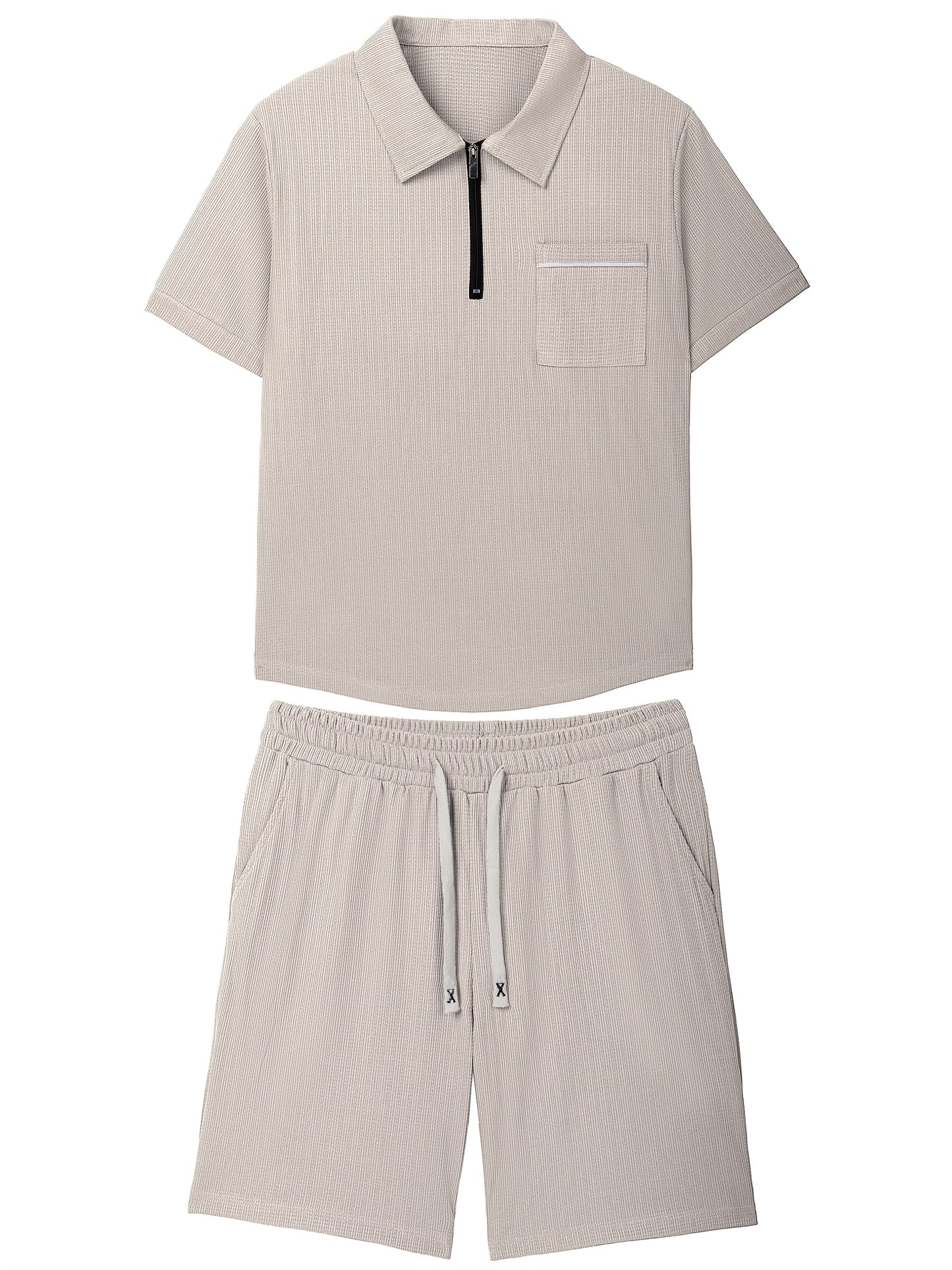 Men's Summer Casual Polo Shirt And Shorts Set With Pocket