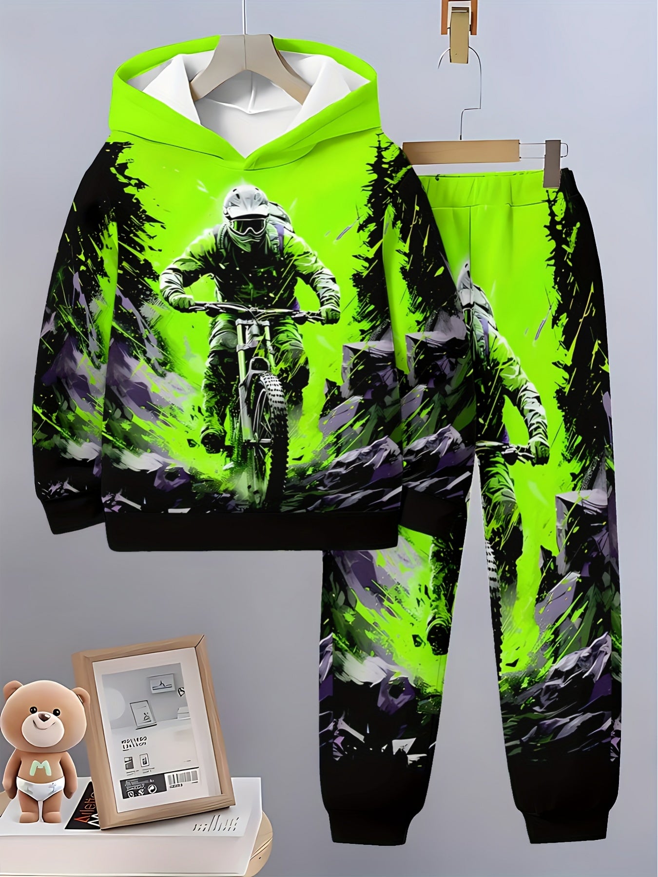 Boys 3D Printed Hooded Sweatshirt Set Spring Autumn Outdoor Wear