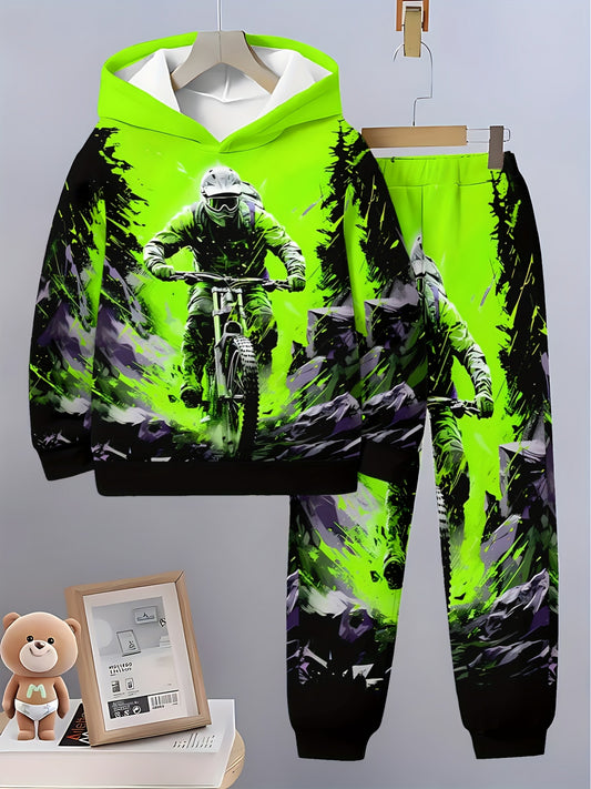 Boys 3D Printed Hooded Sweatshirt Set Spring Autumn Outdoor Wear