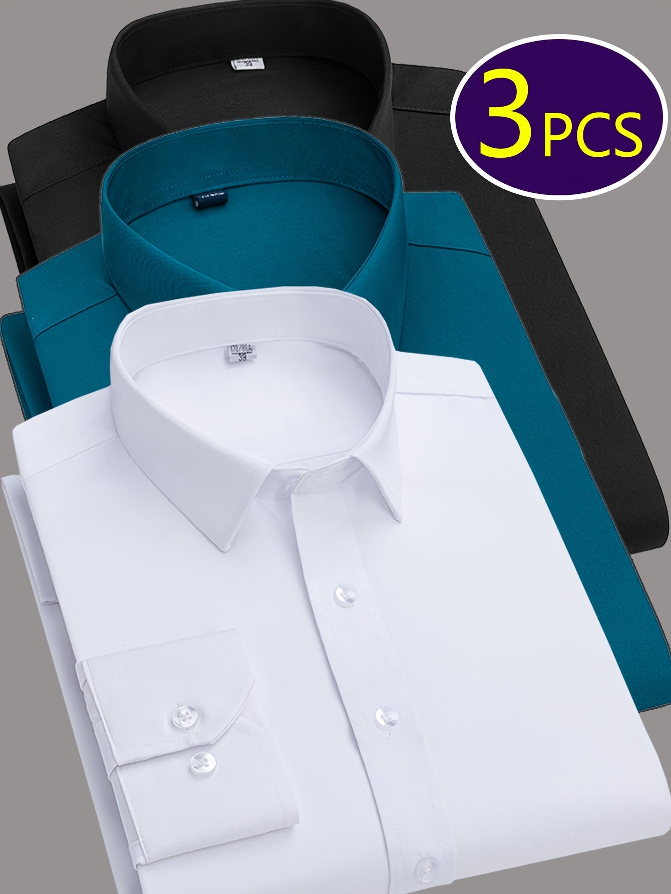 Mens Slim Fit Dress Shirts Wrinkle Resistant Polyester