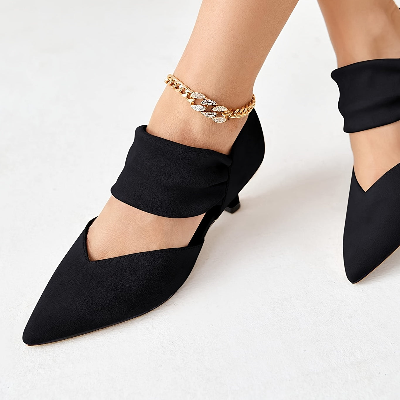 Womens Elegant Pointed Toe Ankle Strap Low Heels Party