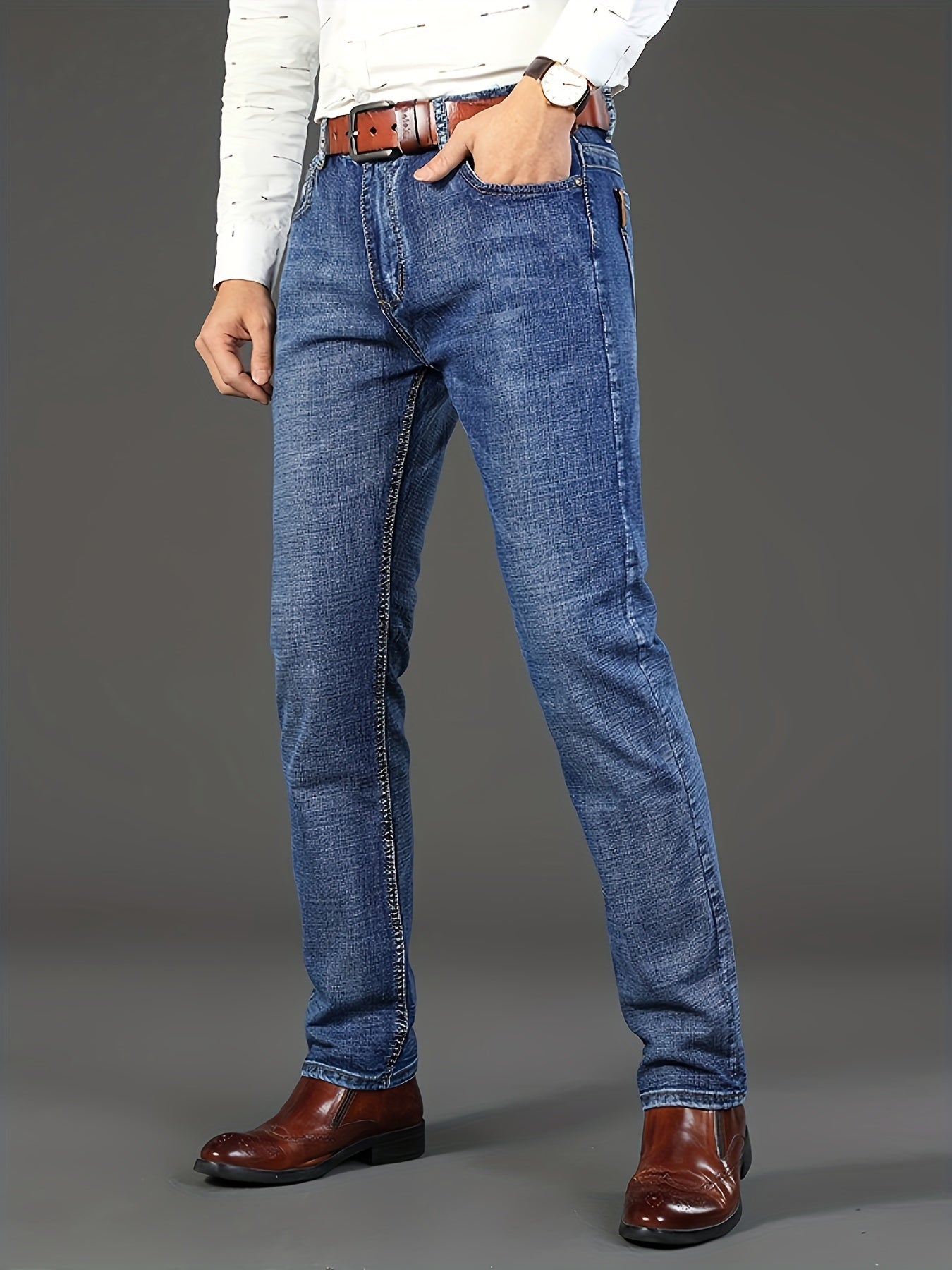 Wthinlee Mens High Waist Straight Leg Jeans Premium Denim