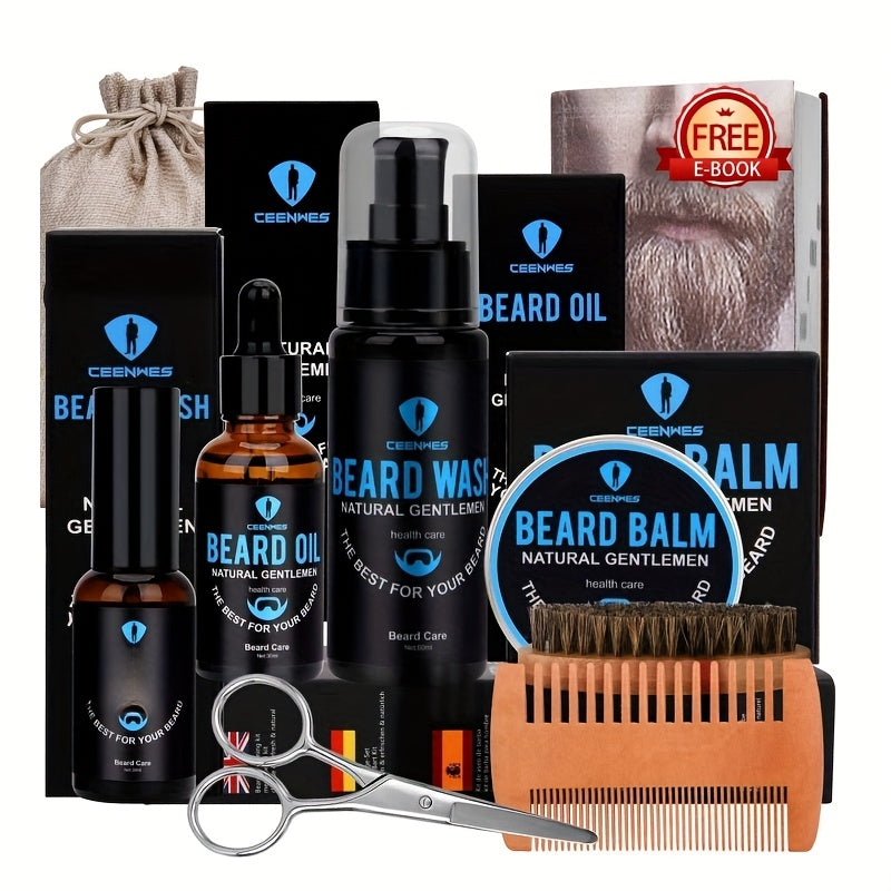 Men's Beard Care Kit and Travel Brush Set for Grooming