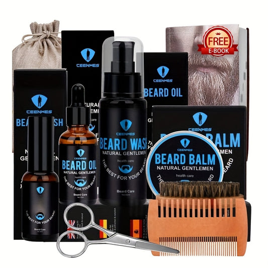 Men's Beard Care Kit and Travel Brush Set for Grooming