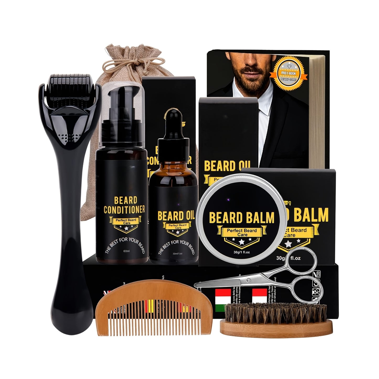 Men's Beard Care Kit and Travel Brush Set for Grooming
