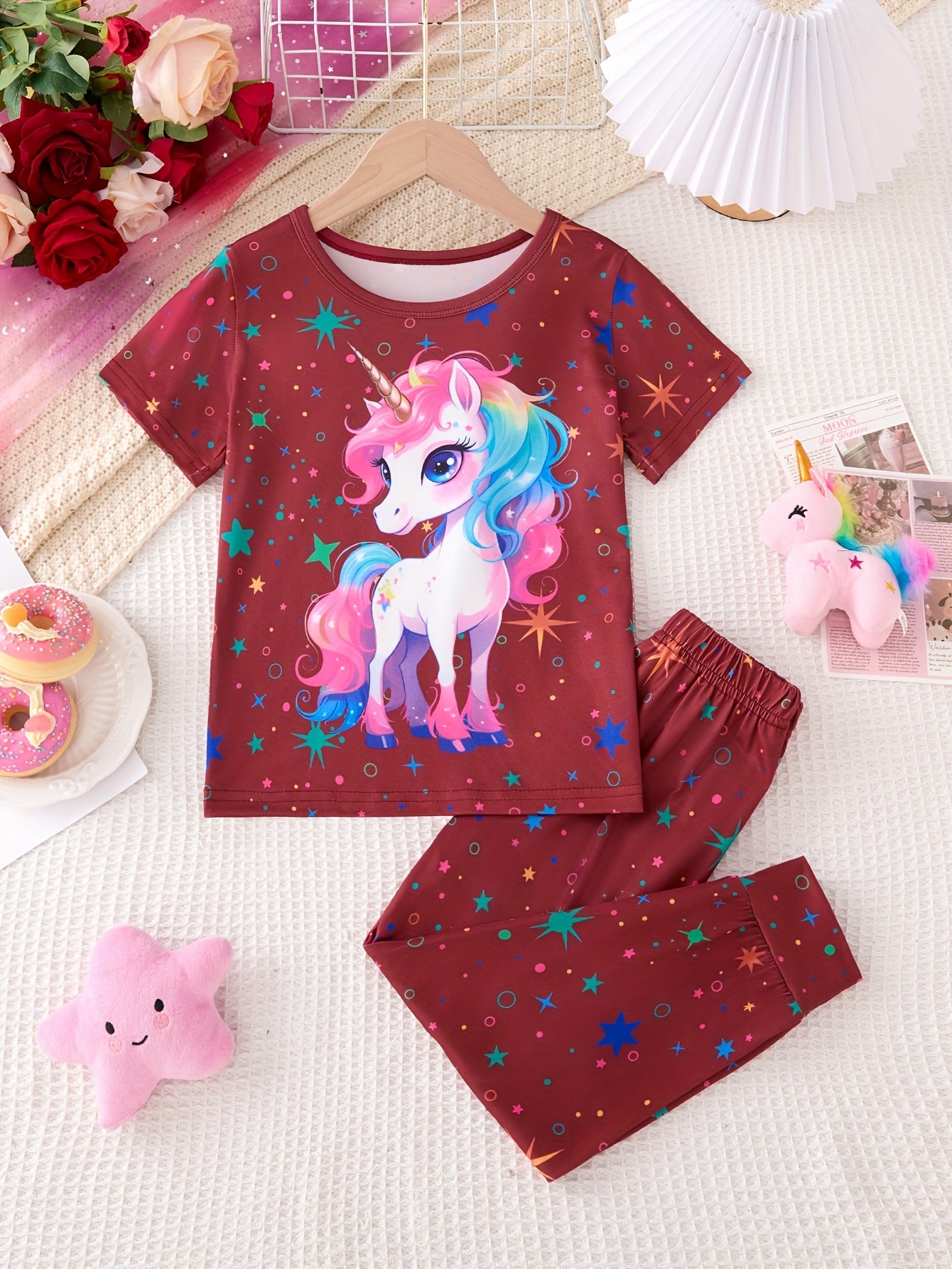Girls Glow In The Dark Unicorn Pajama Set 2 Piece Outfit