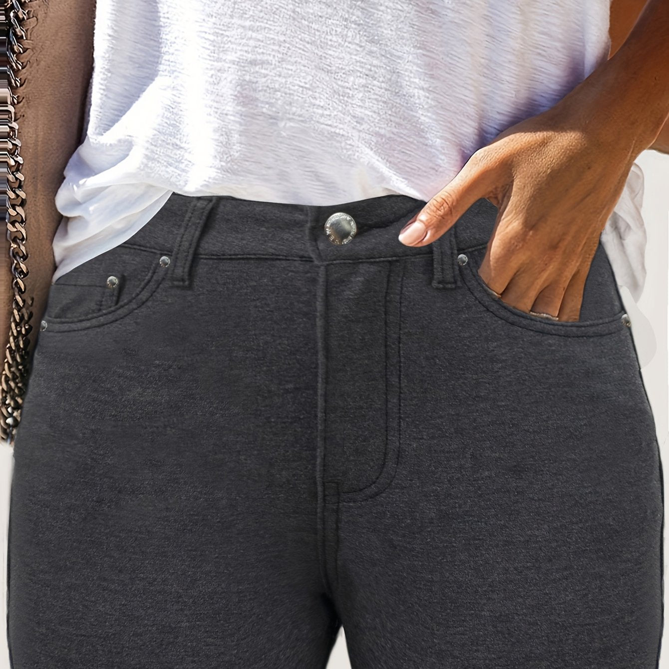 GILIPUR Womens High Waist Stretch Jeans With Metal Button
