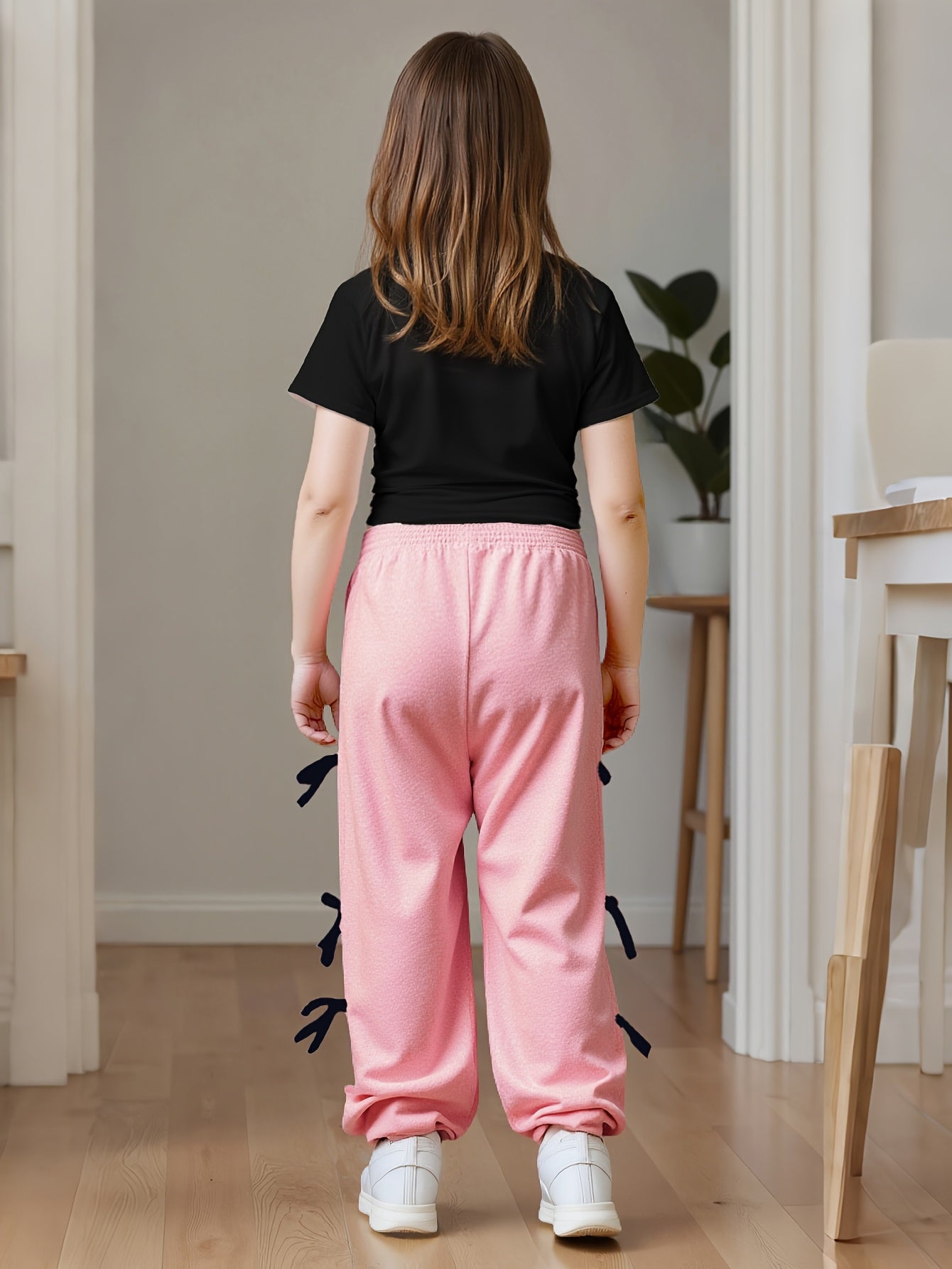 Girls 3D Digital Print Short Sleeve Cropped Pants Set Pockets