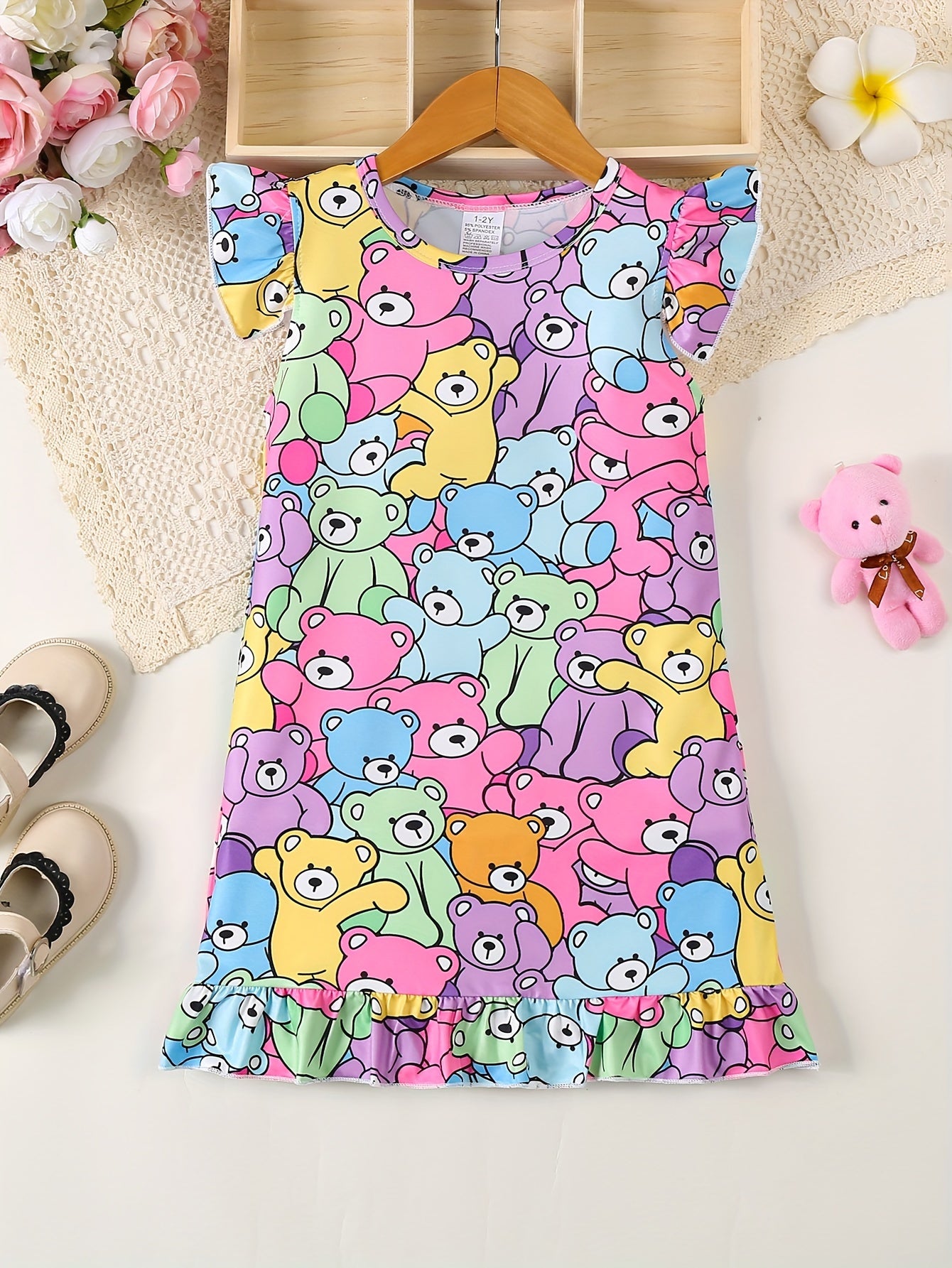 Girls Unicorn Sleep Dress Set Two Pieces Knee Length Pajamas